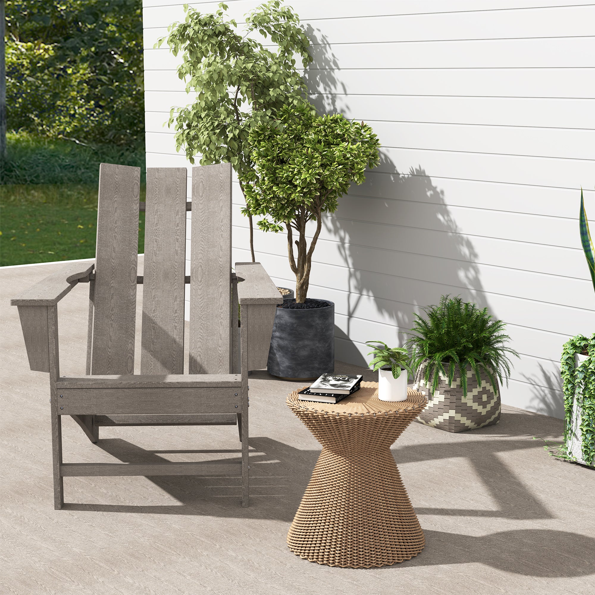 Outsunny HDPE Plastic Adirondack Chair, Muskoka Chair with High Back and Wide Armrests for Fire Pit, Patio, Porch, Dark Grey