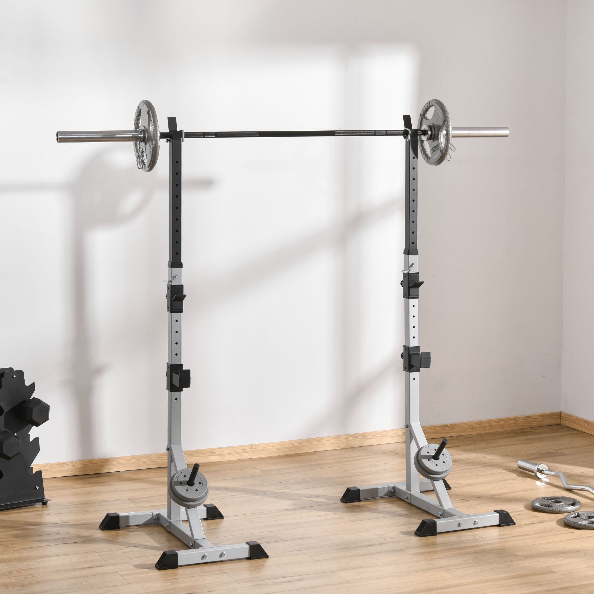 Soozier 2-Piece Barbell Rack, 53.5"-69.3" Height Adjustable Squat Rack Bench Press Rack, 440LBS Capacity