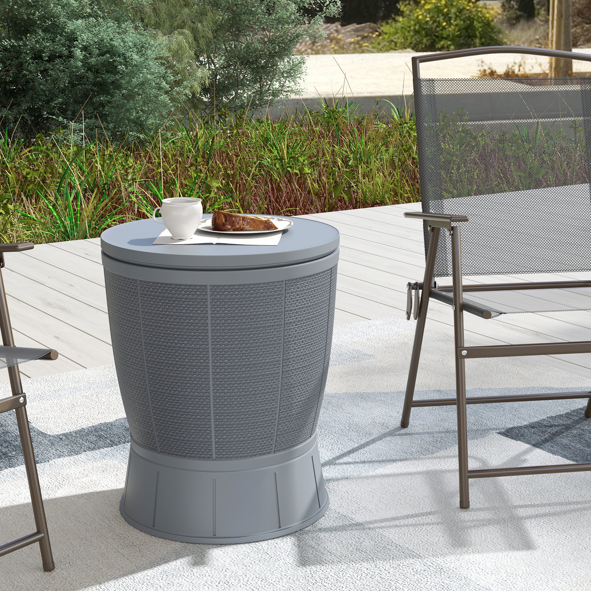 Outsunny 11 Gallon Patio Cooler Side Table, 3-in-1 Outdoor Cool Bar Table with Height Adjustable Top, Drainage Plug, Grey