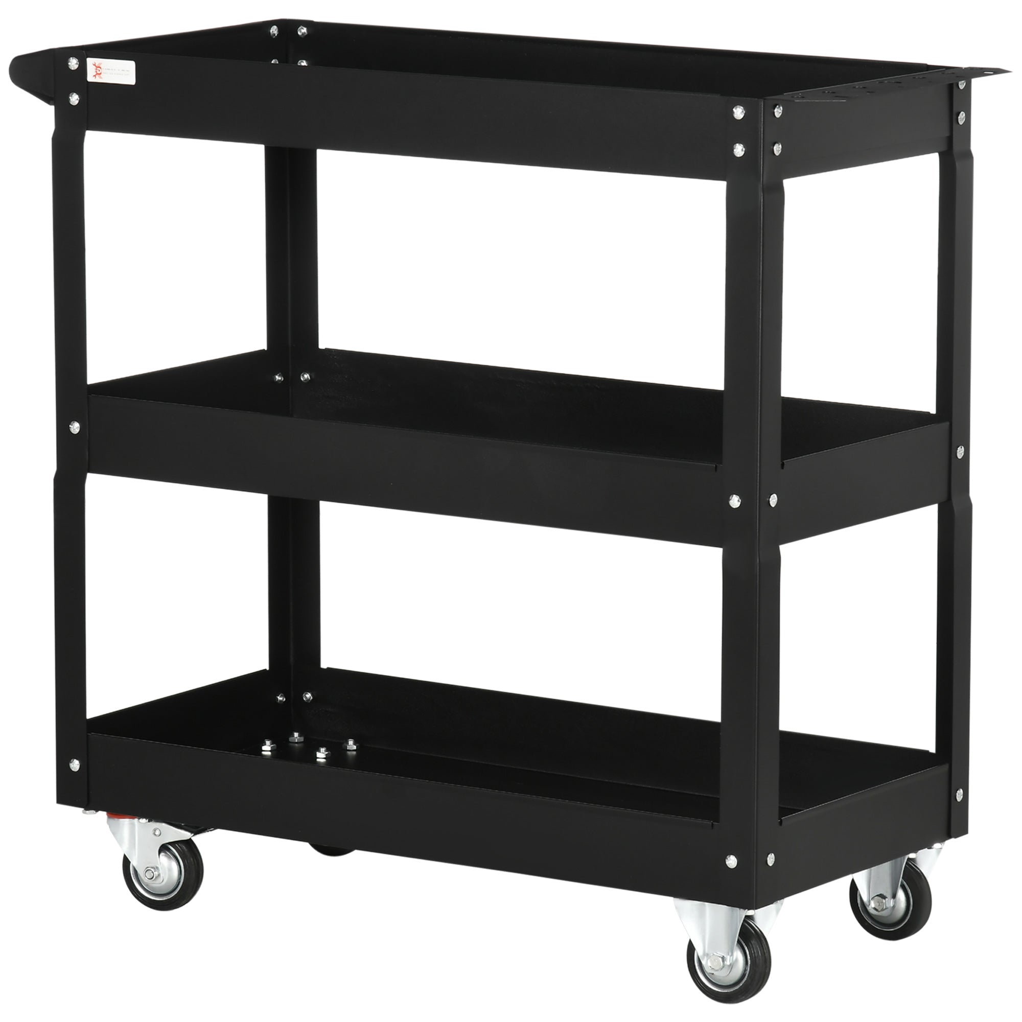 DURHAND 3 Tier Rolling Tool Cart with Wheels, 330 LBS Capacity Heavy Duty Utility Cart, Steel Mobile Service Cart for Garage, Mechanics and Warehouse, Black