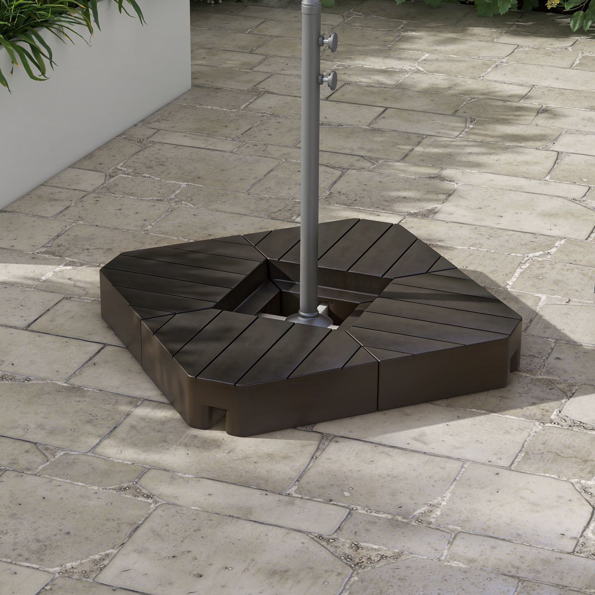 Outsunny Offset Umbrella Base Outdoor Umbrella Weights, 132 lb. Capacity Water or 176 lb. Capacity Sand, Brown