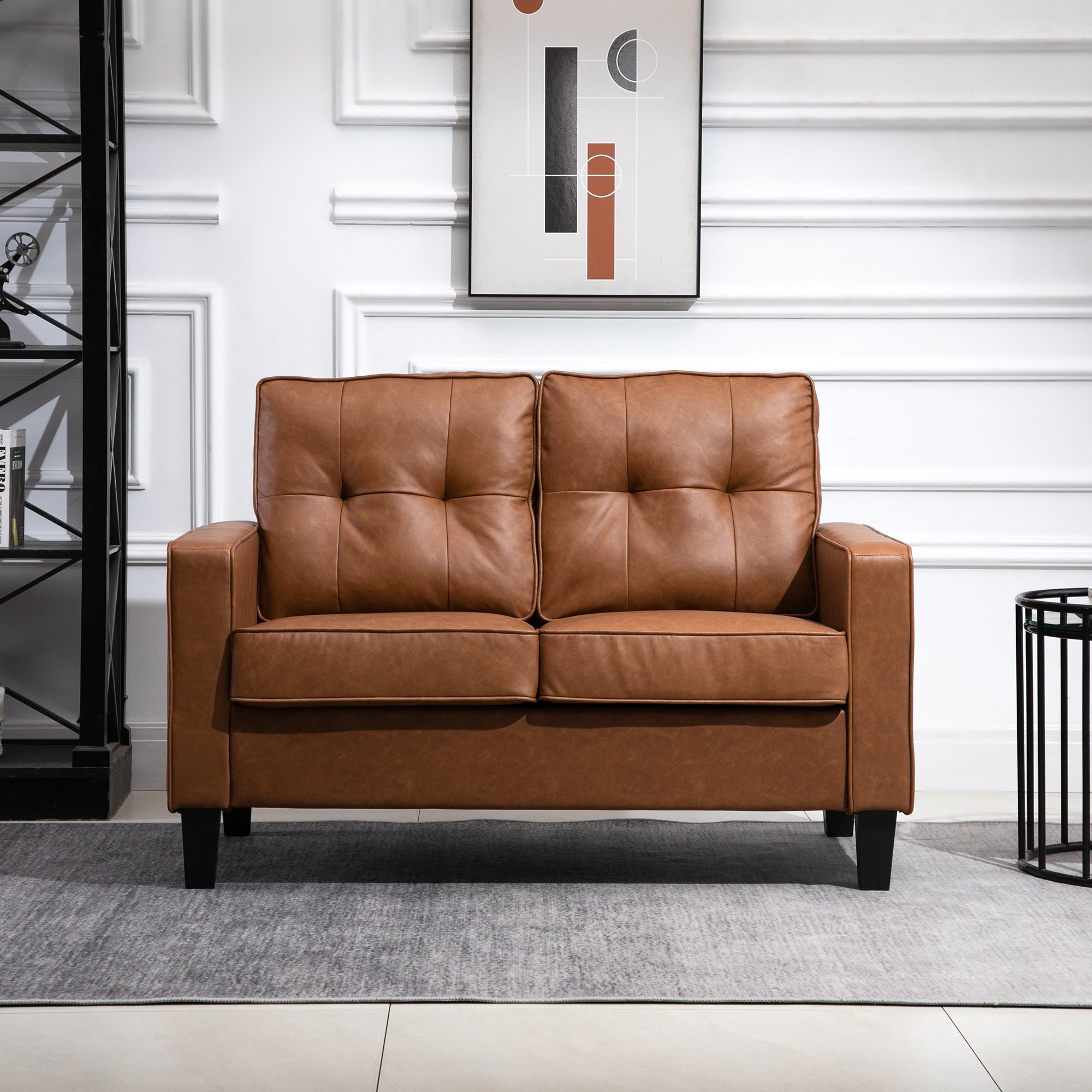 HOMCOM 51" PU Leather Loveseat, Upholstered Double Sofa Couch with Armrests, Tufted Backrest, Pocket Spring and Sponge Padded Cushion for Living Room, Bedroom, Home Office, Brown