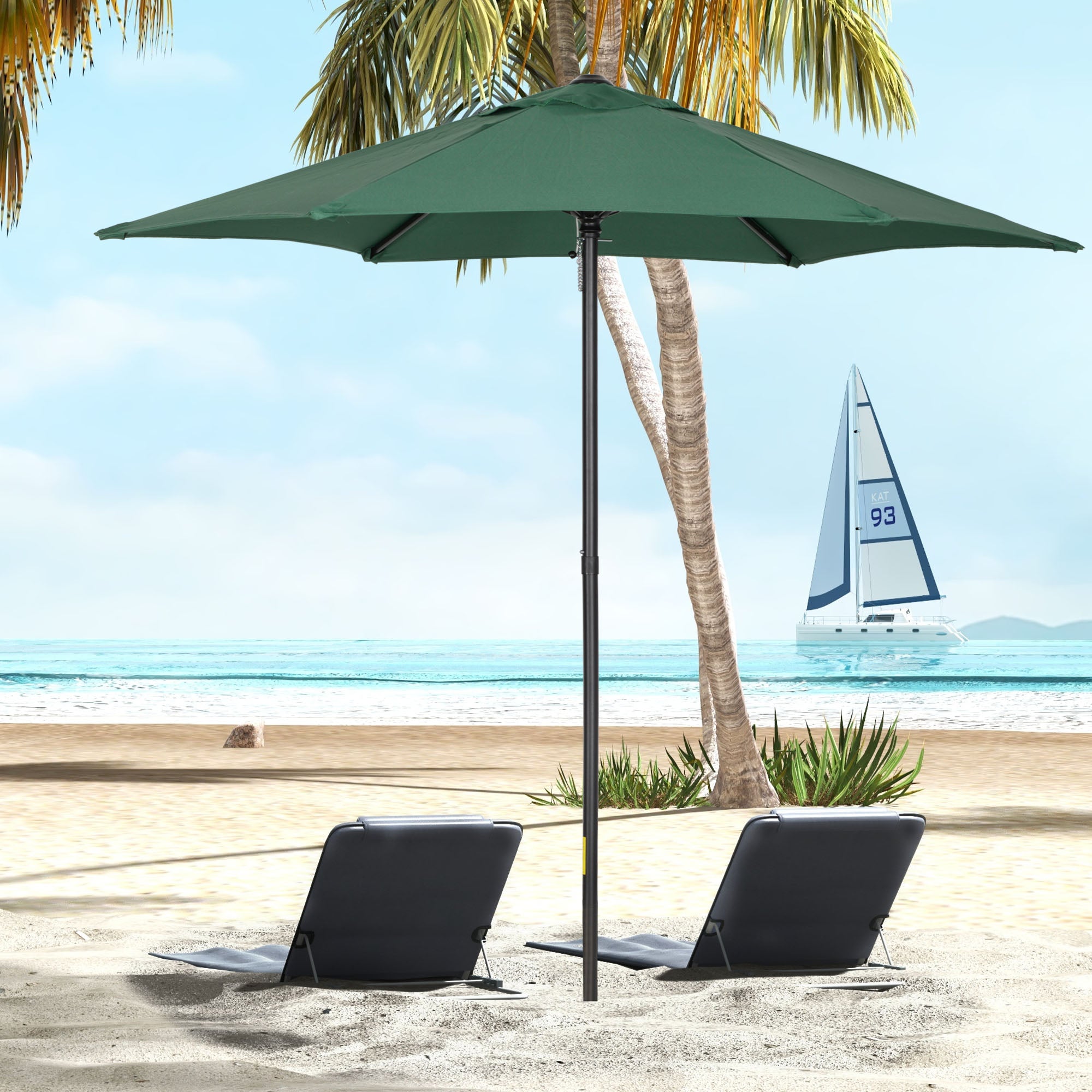 Outsunny 6.6FT Patio Umbrella, Outdoor Parasol with 6 Solid Ribs, Green