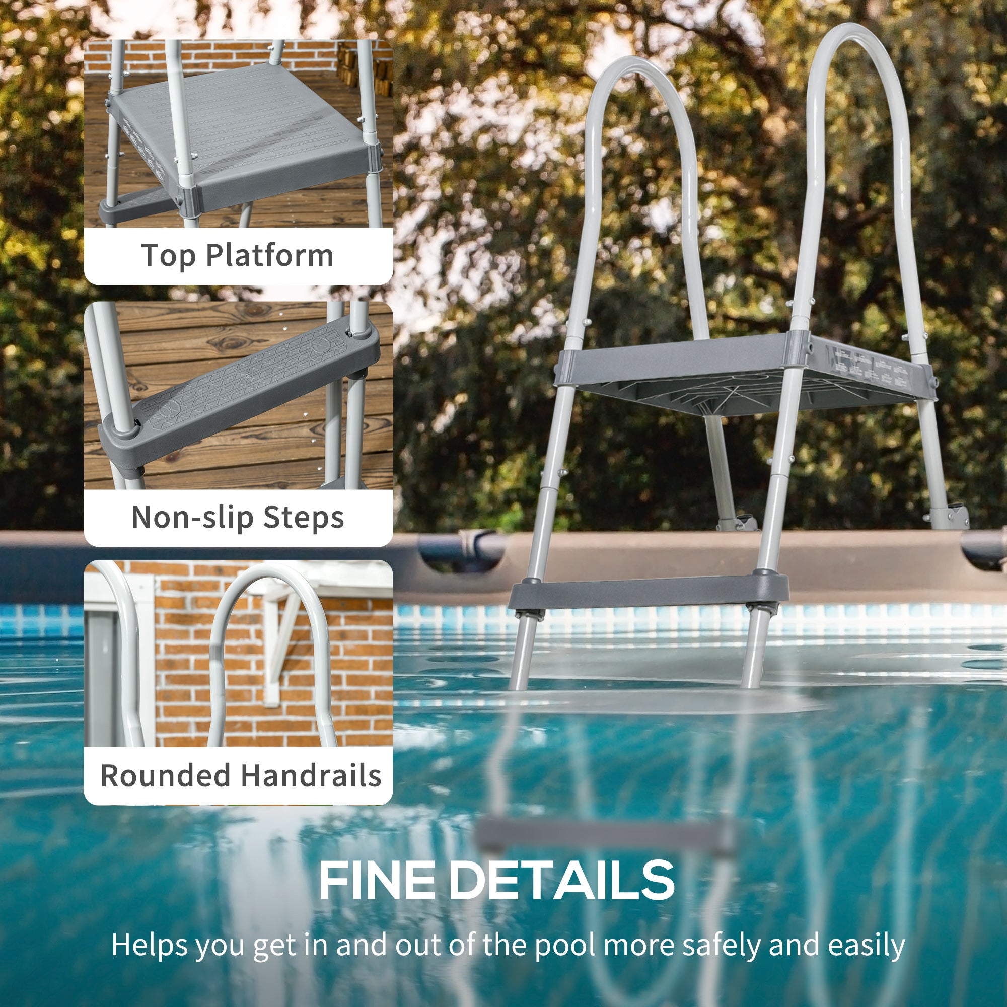 Outsunny 70" Above Ground Pool Ladder for 48" Pool Wall Height, Grey