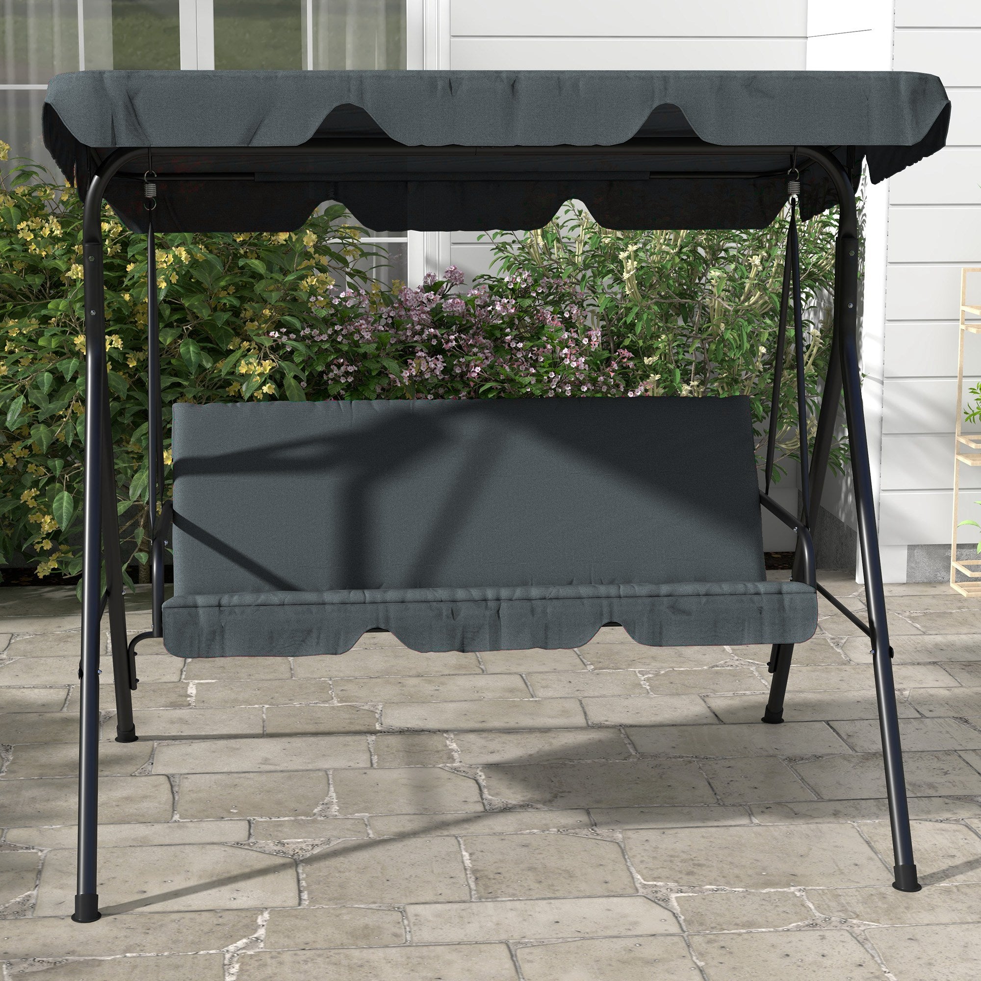 Outsunny 3-Seater Outdoor Porch Swing with Adjustable Canopy, Patio Swing Chair for Garden, Poolside, Backyard, Grey