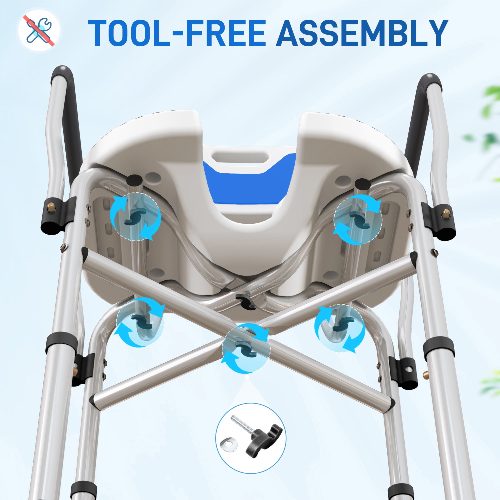 HOMCOM Upgraded Shower Chair Non-slip Bath Chair with U-shaped Shower Seat and Crossing Bars, Dark Blue