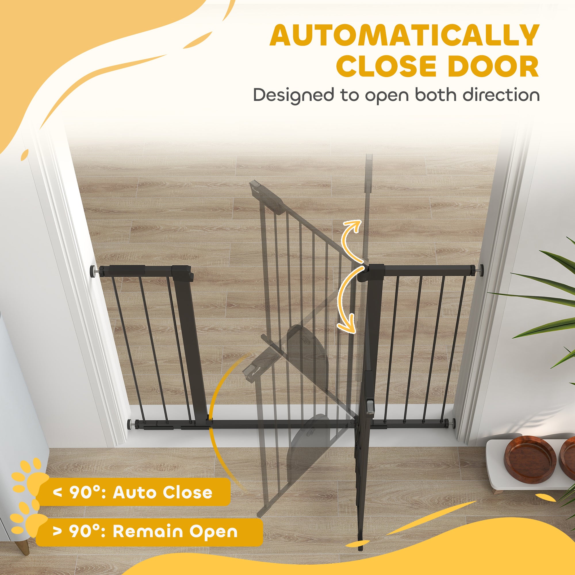 PawHut 30"-52" Extra Wide Pet Gate Barrier with Small Door, 35"H Dog Gate with Safety Gate Barrier, Stair Pressure Fit, Black