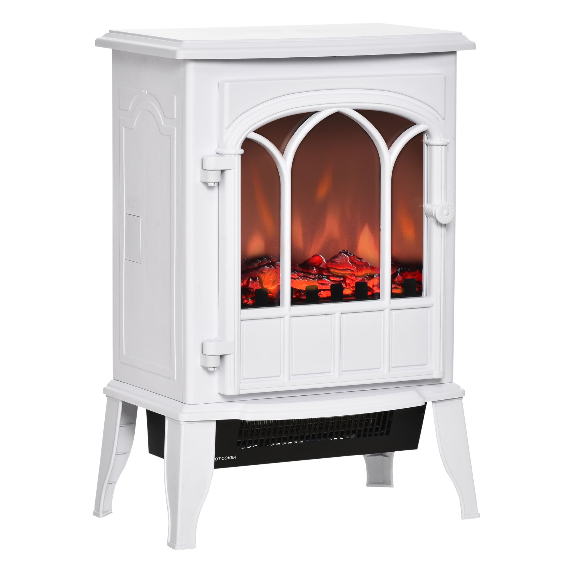 HOMCOM Electric Fireplace Stove, Freestanding Fireplace Heater with Realistic Flame, Adjustable brightness, Overheating Safety System, White