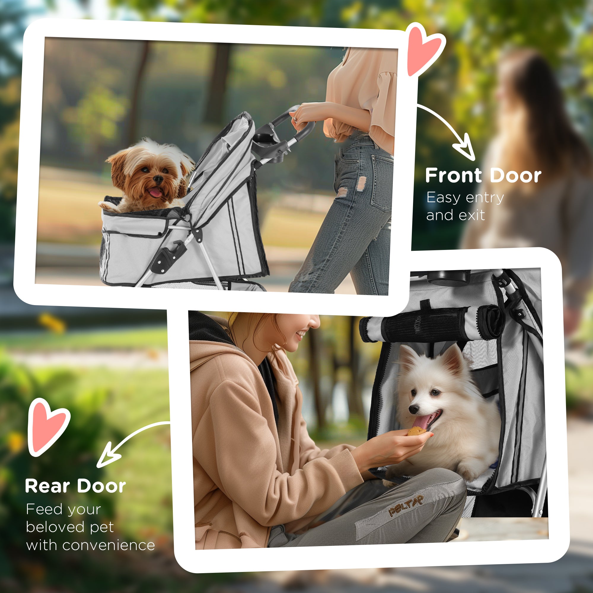 PawHut 3 Wheels Foldable Dog Stroller with Storage Basket, Adjustable Canopy, Cupholder for Miniature and Small Dogs, Grey