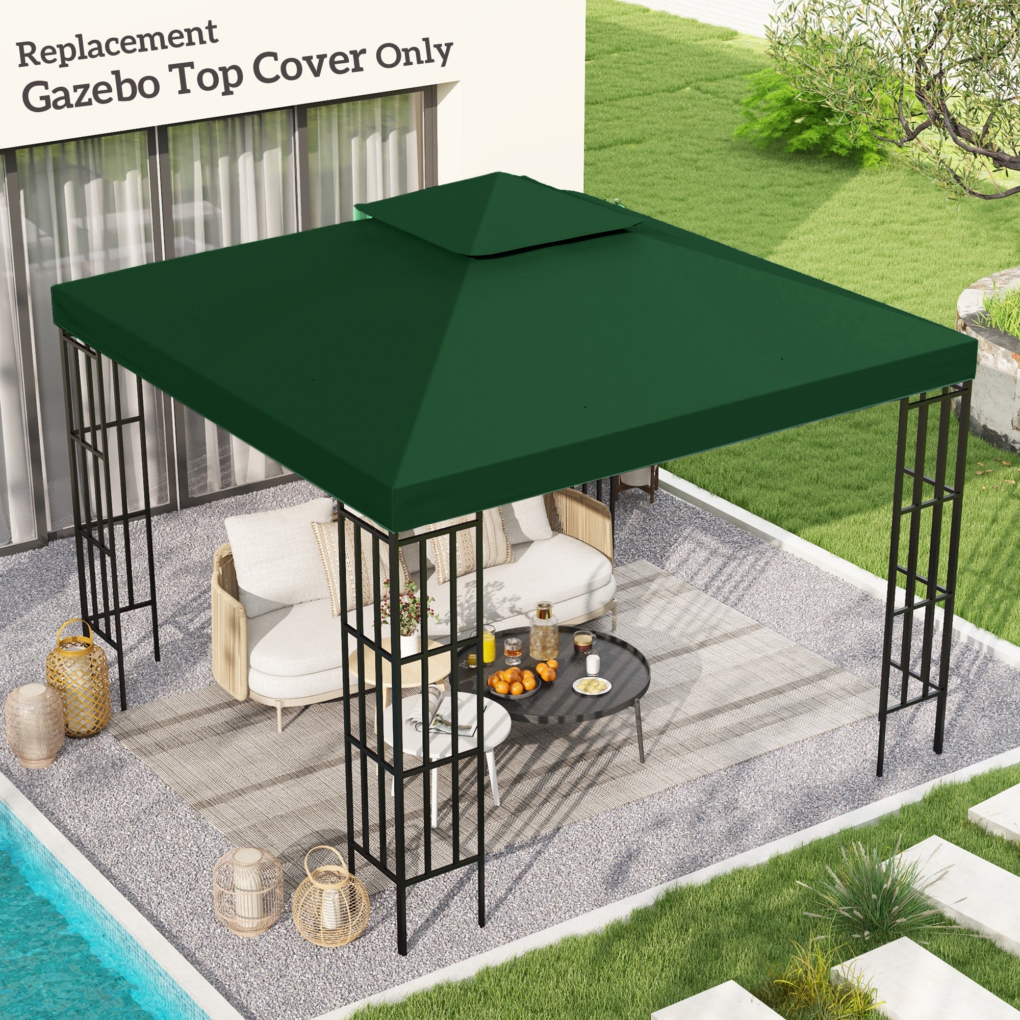 Outsunny 9.8'x9.8' Canopy Replacement 2-Tier Gazebo Canopy Top Cover, Green