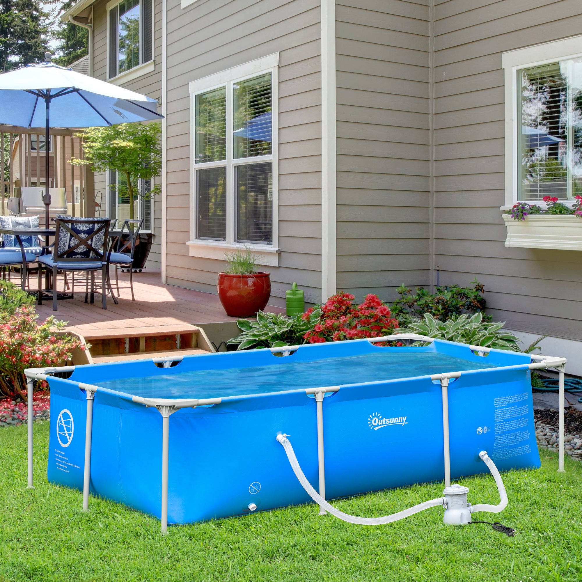Outsunny 8.3ft x 5ft x 26in Frame Above Ground Swimming Pool Set with Filter Pump Filter Cartridge Reinforced Sidewalls Blue