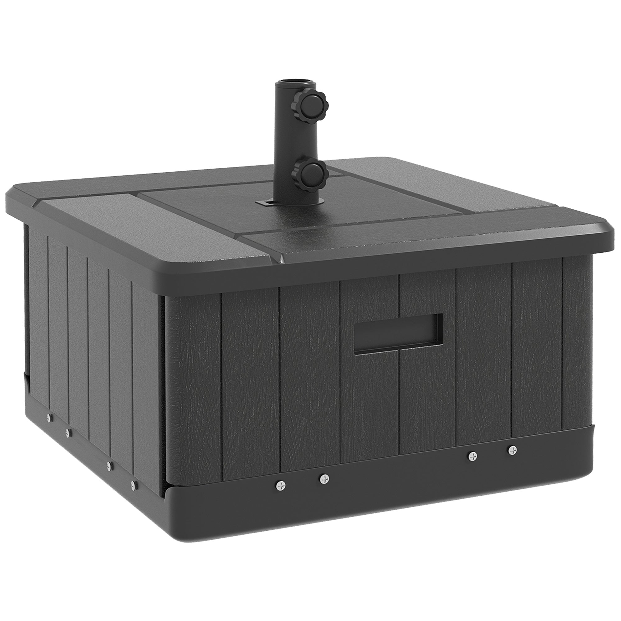 Outsunny 3-in-1 Outdoor Umbrella Base with Wheels and Handles, End Table, Flower Box Planter with Hole, 176 lbs. Capacity, Black