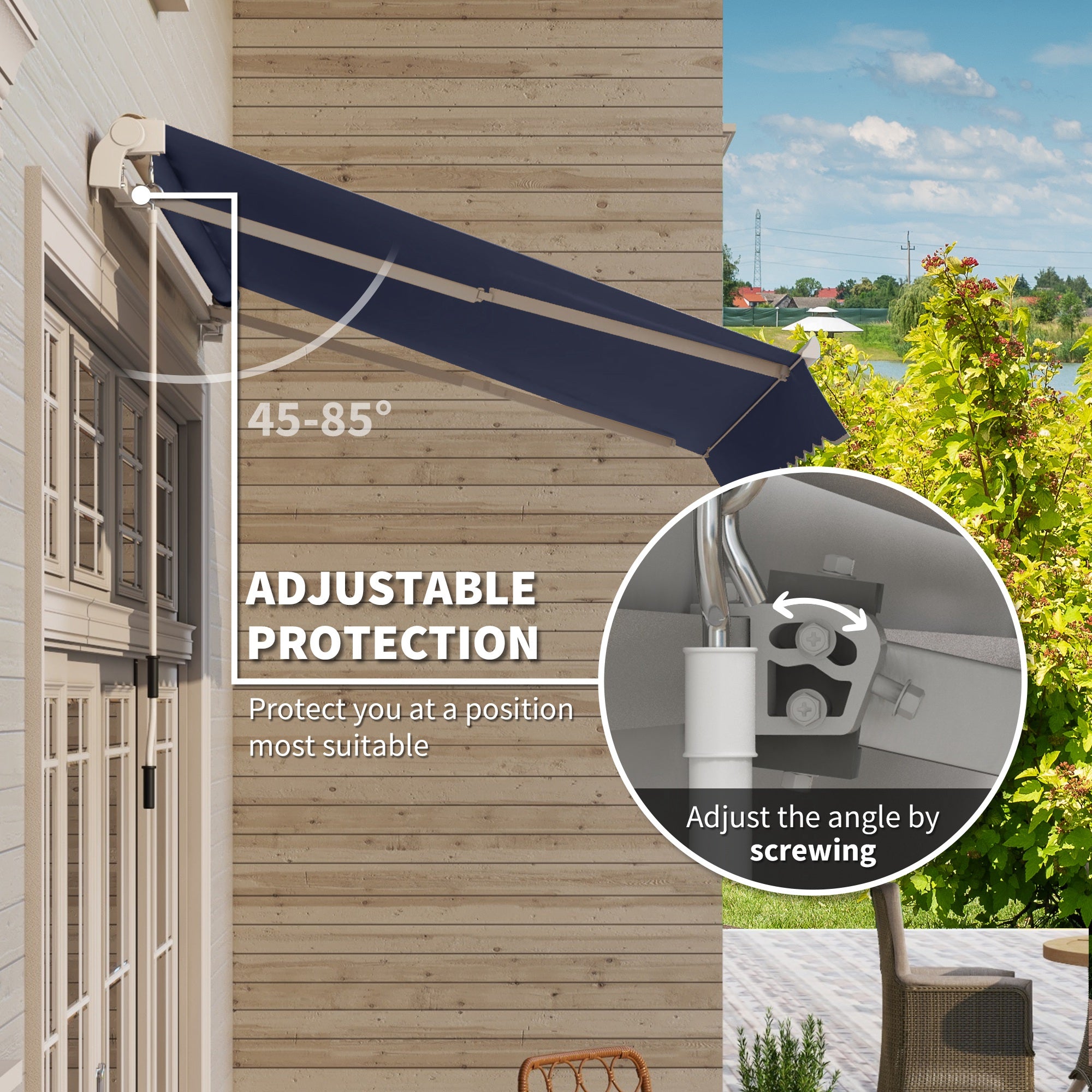 Outsunny 10' x 8' Manual Retractable Awning, Sun Shade Shelter Canopy, with Aluminum Frame and UV Protection for Patio Deck Yard Window Door, Blue
