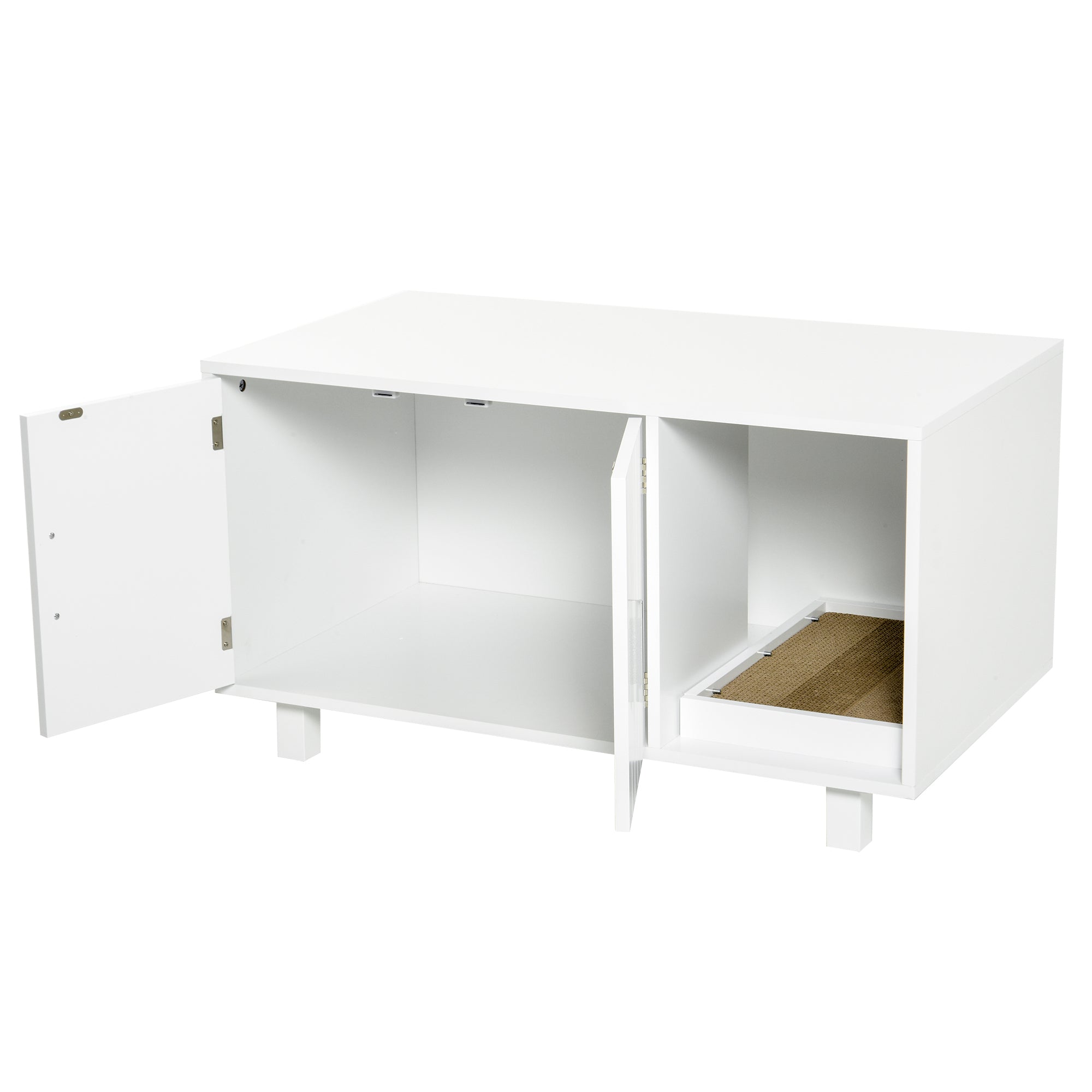 PawHut Cat Litter Box Enclosure, Hidden Litter Box Furniture, Cat House End Table Washroom with Scratching Pad, for Indoor Cats Kittens, White
