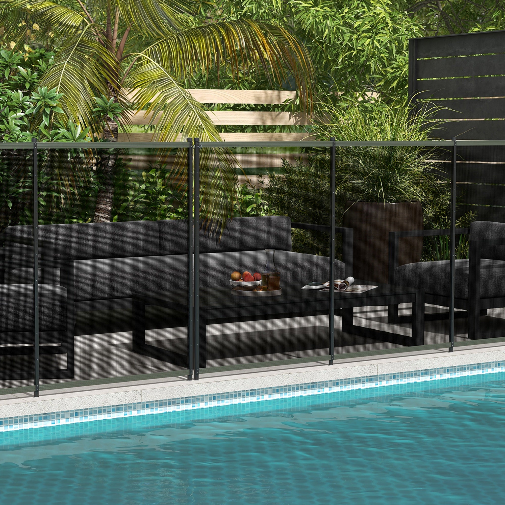 Outsunny 4 Panel Swimming Pool Fence, Aluminium Rustproof Pool Fencing, 4' x 12', Black