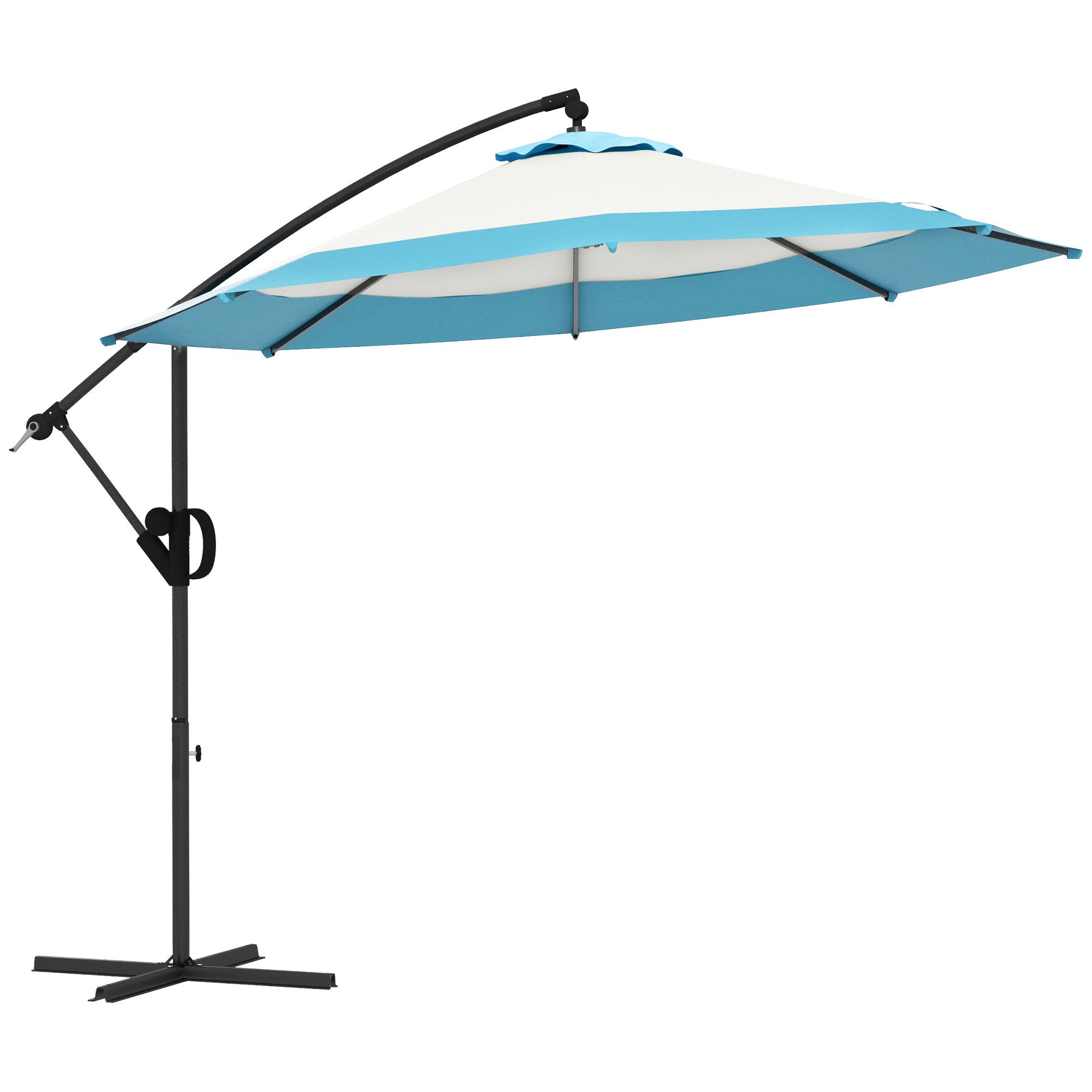 Outsunny 10 FT Cantilever Umbrella, Round Hanging Offset Umbrella with Crank, Tilt and Cross Base for Garden, Backyard, Blue