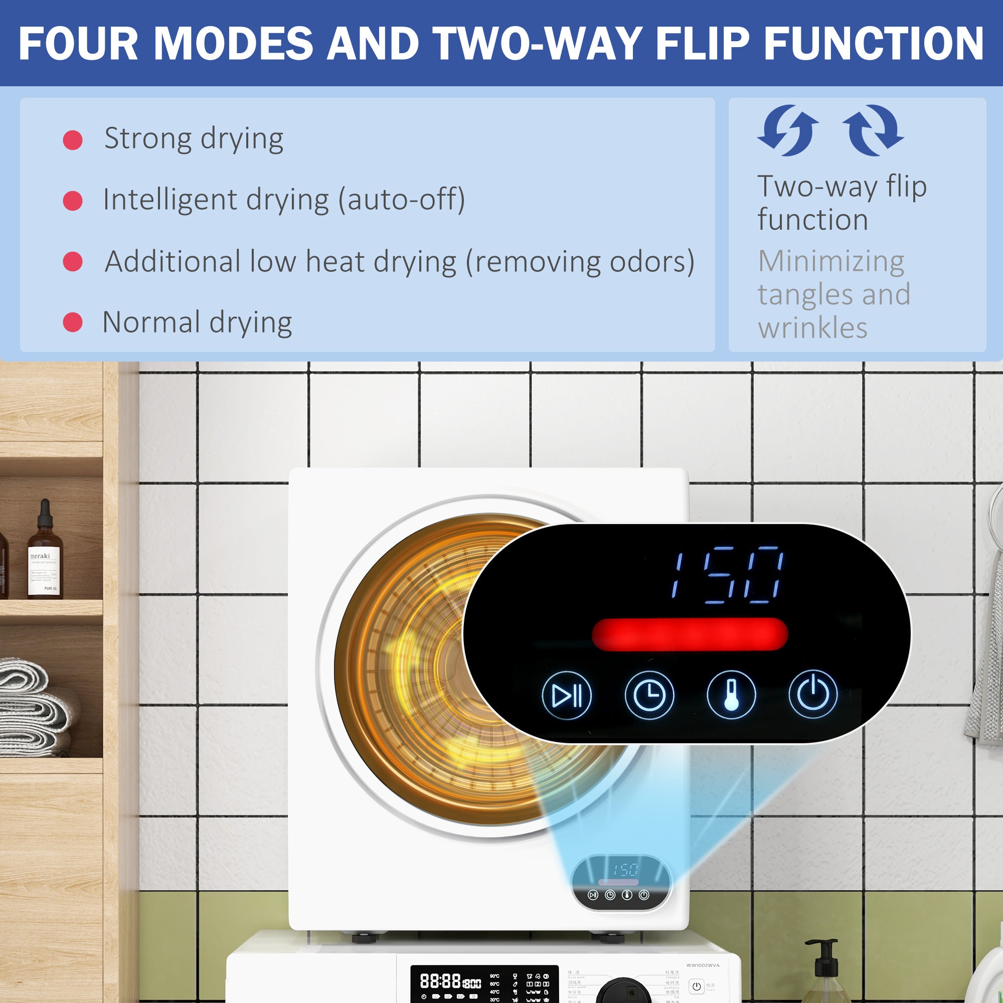 HOMCOM 1.5 cu.ft Portable Compact Clothes Laundry Dryer with Intelligent Drying for Apartments Dorms RVs, 850W, White