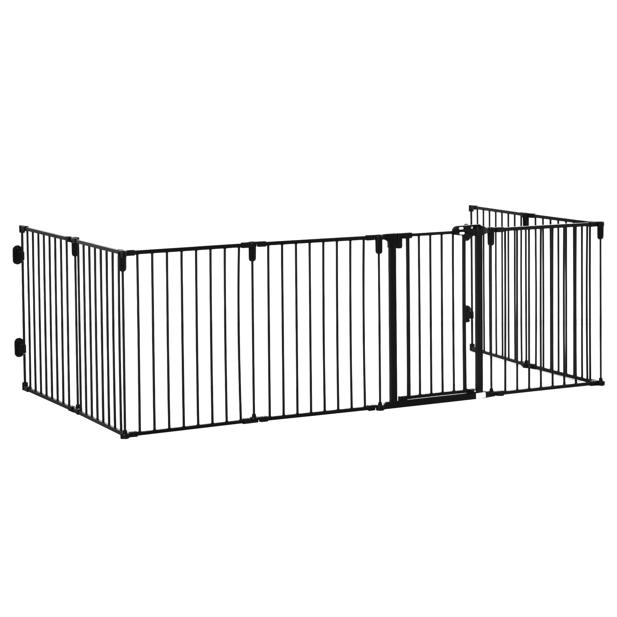 PawHut Dog Safety Gate 8-Panel Playpen Fireplace Christmas Tree Steel Fence Stair Barrier Room Divider Black