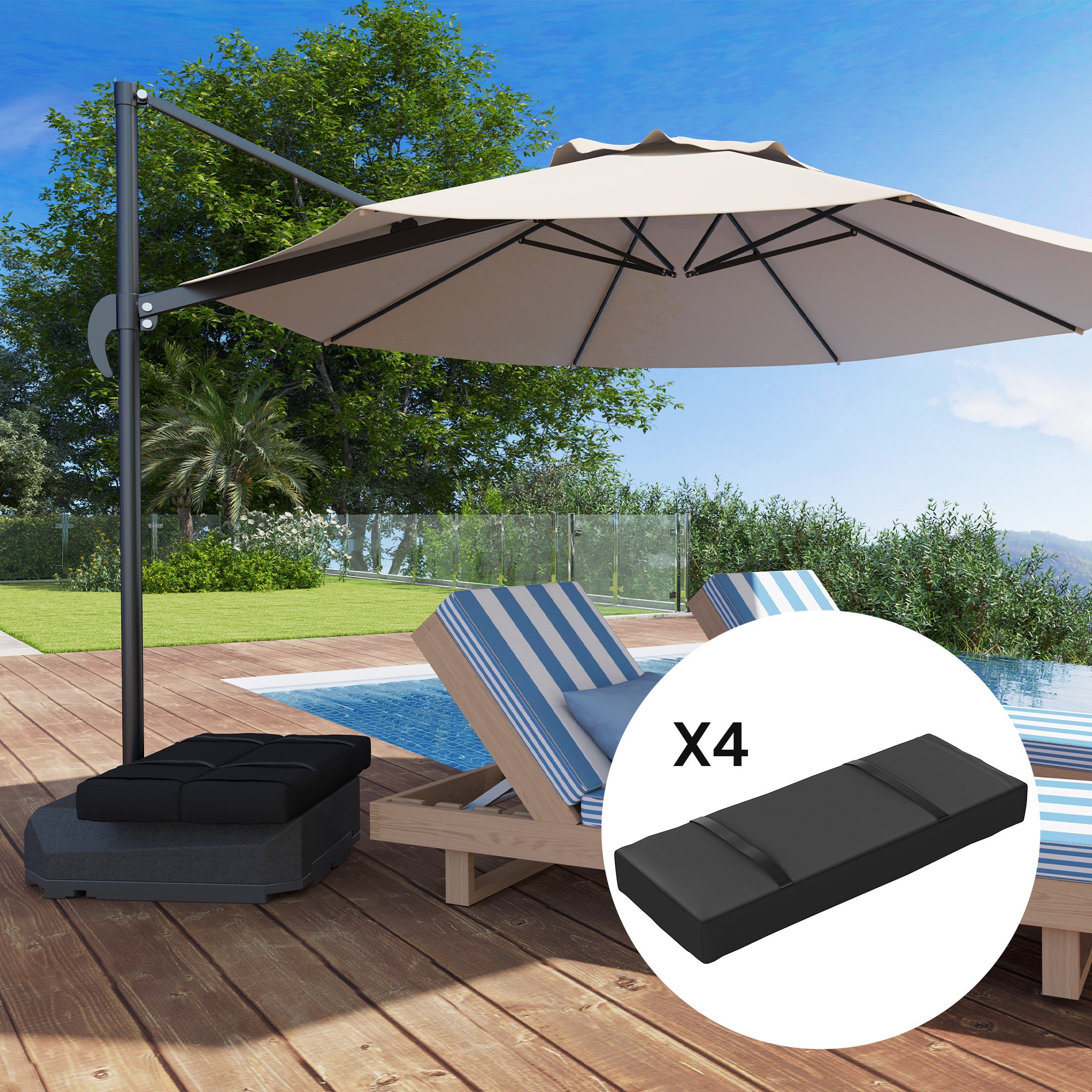 Outsunny 4PCS Patio Umbrella Base Weight Bag, Umbrella Stand Weights with Handles, 55 lbs with Sand Filling, Patio Umbrella Weights for Offset/Cantilever Umbrella Stand Base, Black