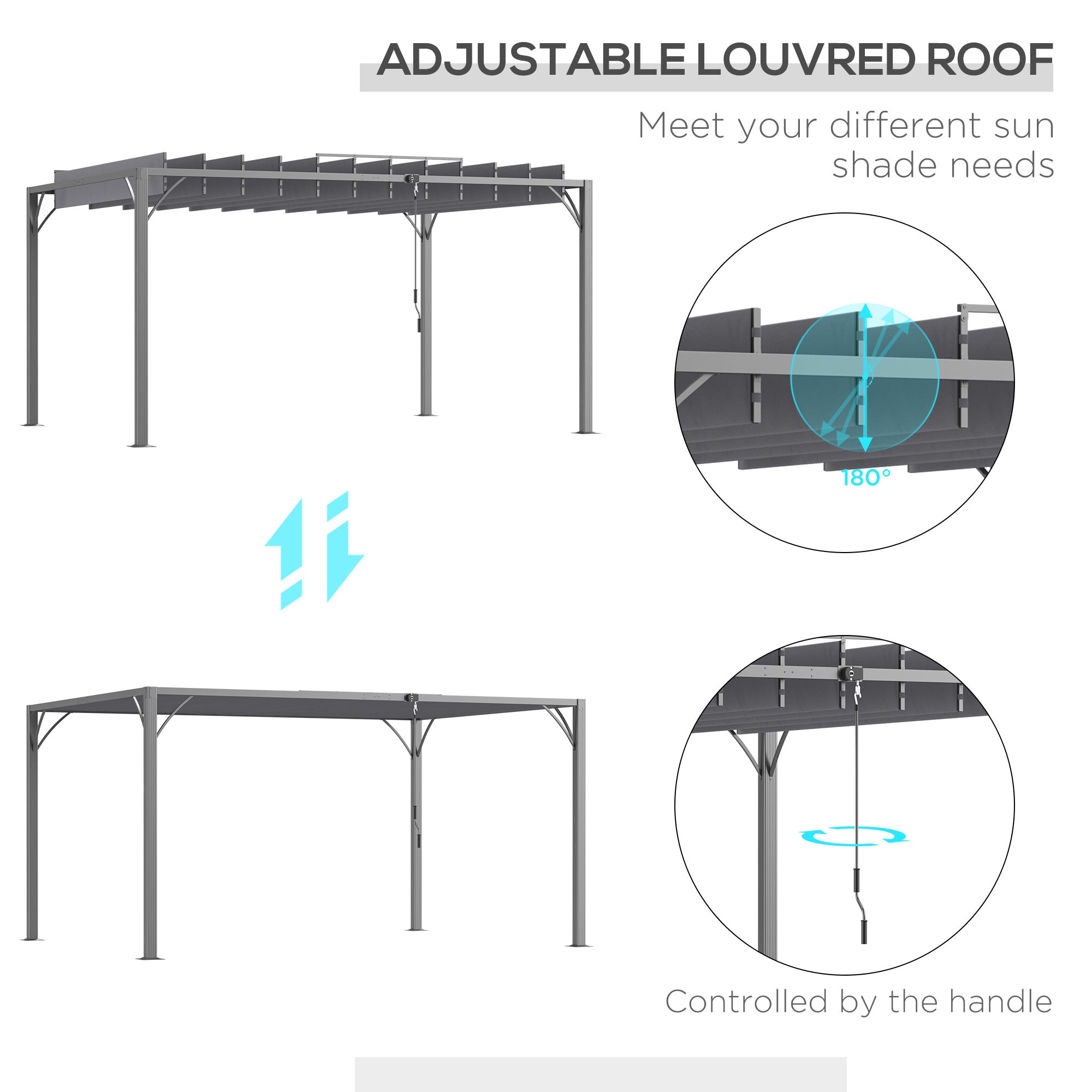 Outsunny 12.8' x 9.7' Outdoor Pergola with Retractable Roof, Aluminium Louvered Pergola Canopy Gazebo for Lawn Garden Patio, Grey