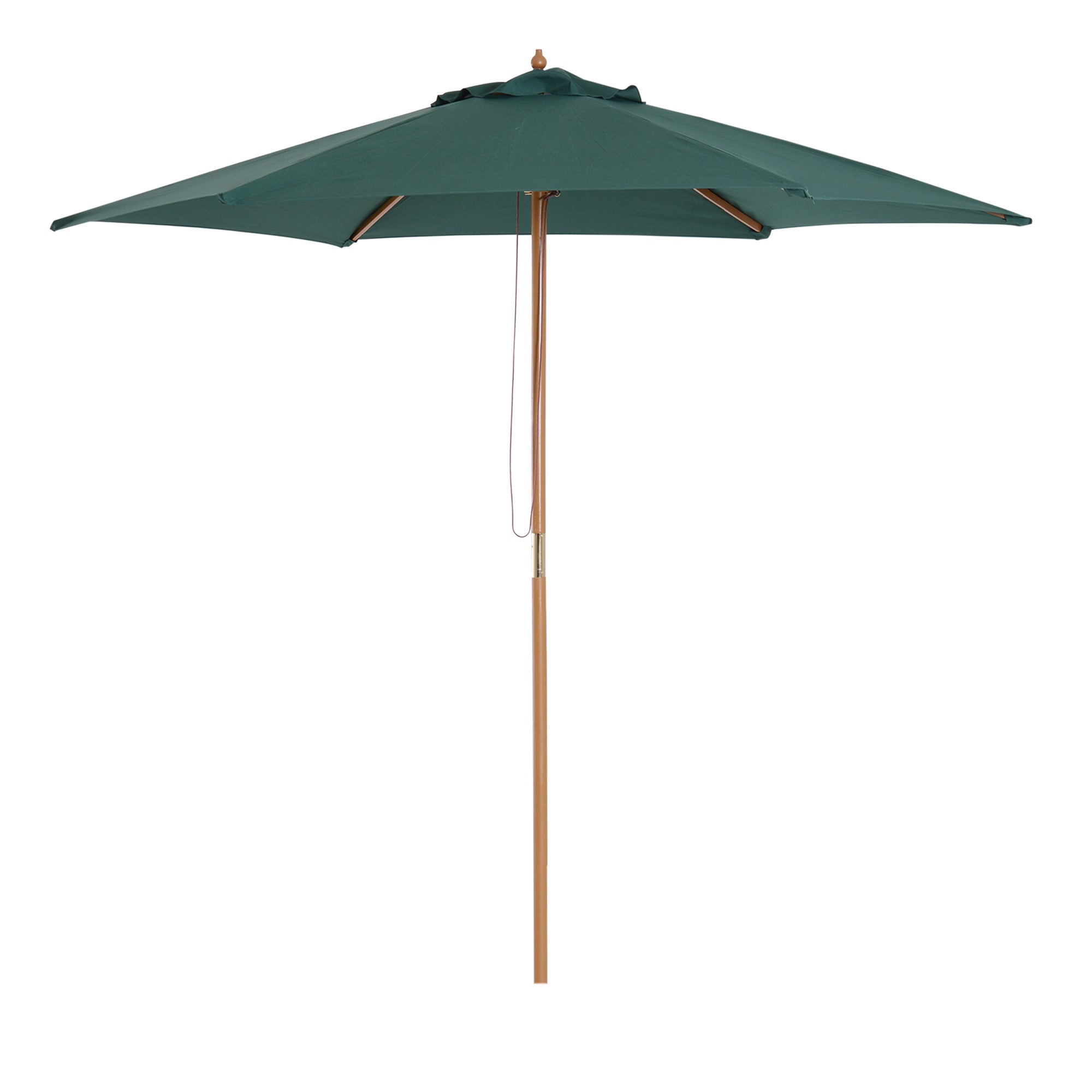 Outsunny 8FT Wood Market Umbrella Patio Umbrella Round Garden Parasol Canopy with Bamboo Ribs and Top Vent, Dark Green