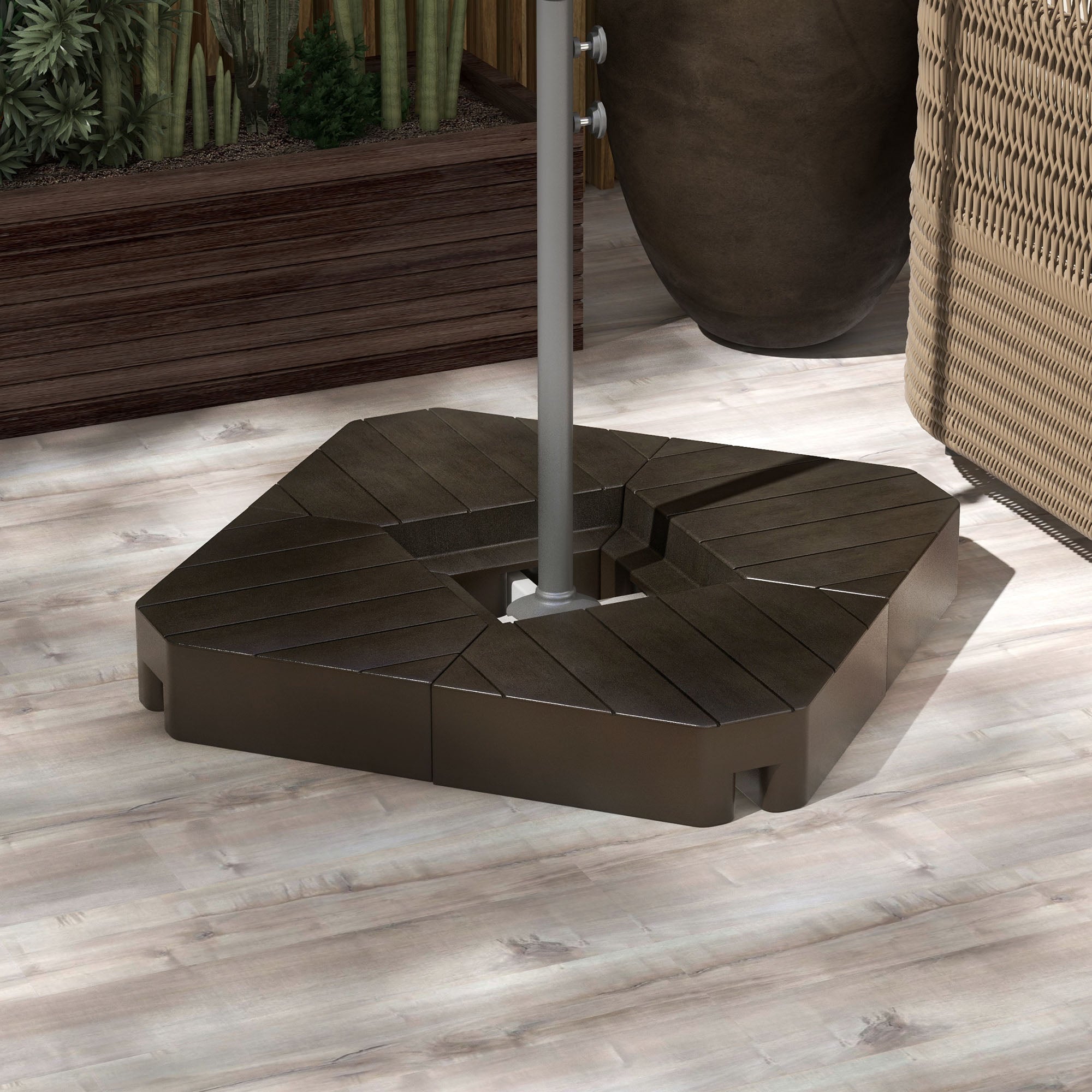 Outsunny Offset Umbrella Base Outdoor Umbrella Weights, 132 lb. Capacity Water or 176 lb. Capacity Sand, Brown