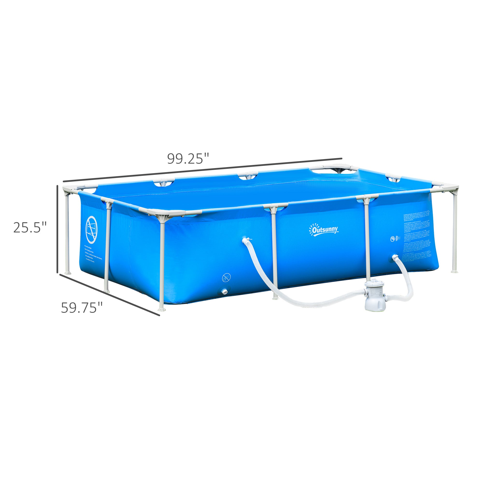 Outsunny 8.3ft x 5ft x 26in Frame Above Ground Swimming Pool Set with Filter Pump Filter Cartridge Reinforced Sidewalls Blue