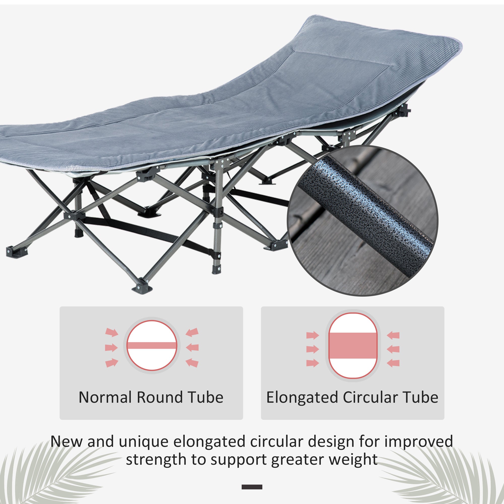Outsunny Folding Camping Cot with Mattress & Pillow, Double Layer Oxford Heavy Duty Sleeping Cot with Carry Bag Dark Grey