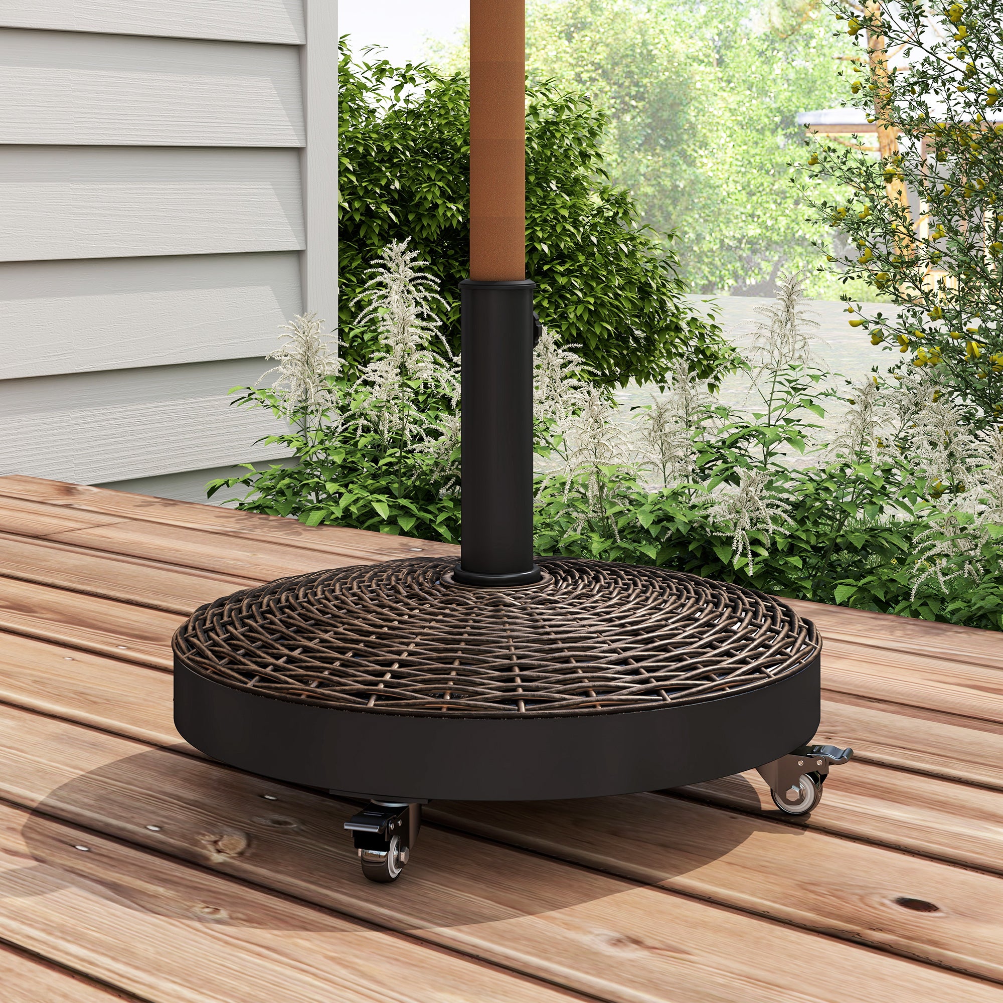 Outsunny 20.5" Round Parasol Base Resin Patio Umbrella Base Garden Parasol Holder Outdoor Offset Weight Stand with Wheels Bronze