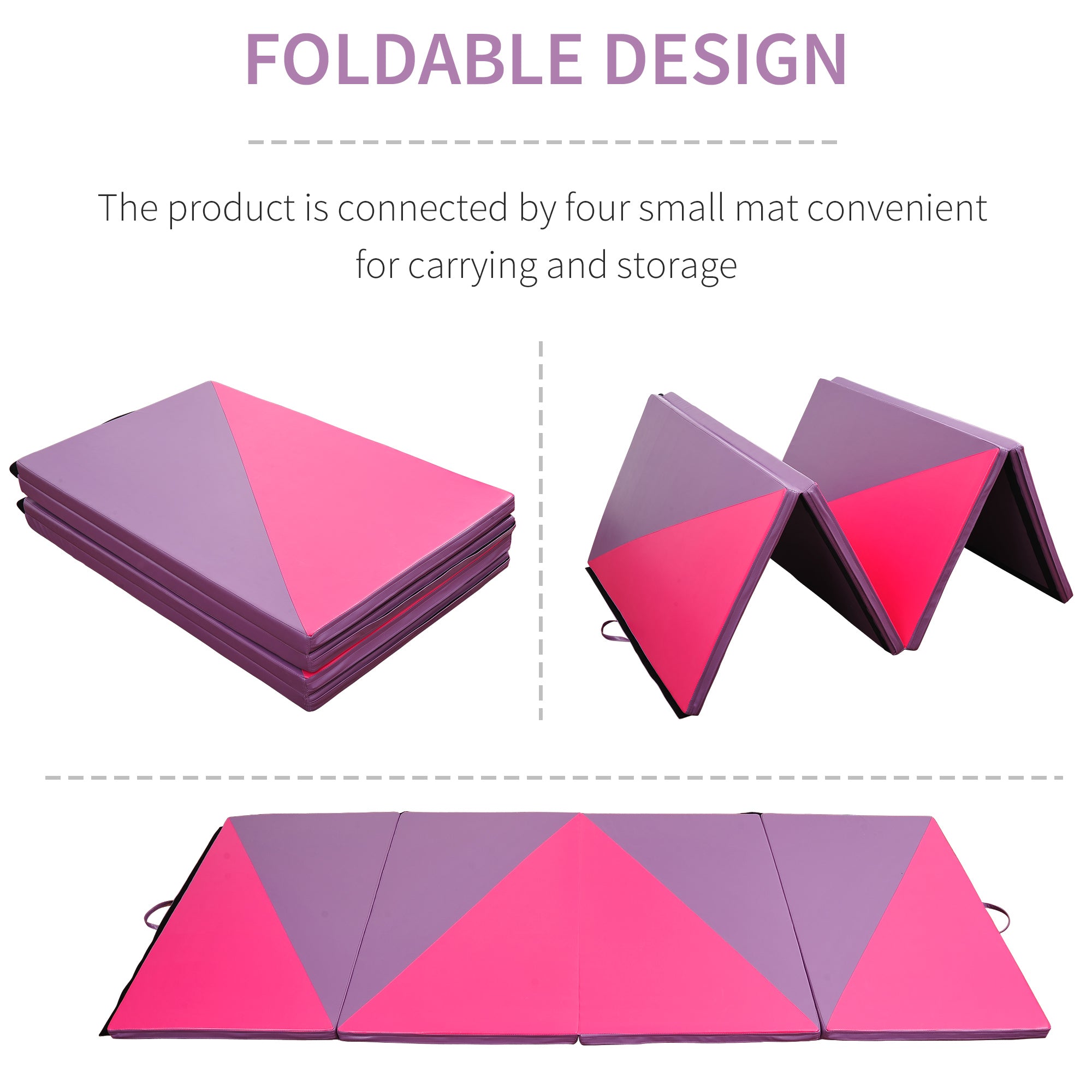 Soozier 4'x10'x2" Folding Gymnastics Tumbling Mat, Exercise Mat with Carrying Handles for Yoga, MMA, Martial Arts, Stretching, Core Workouts, Pink and Purple