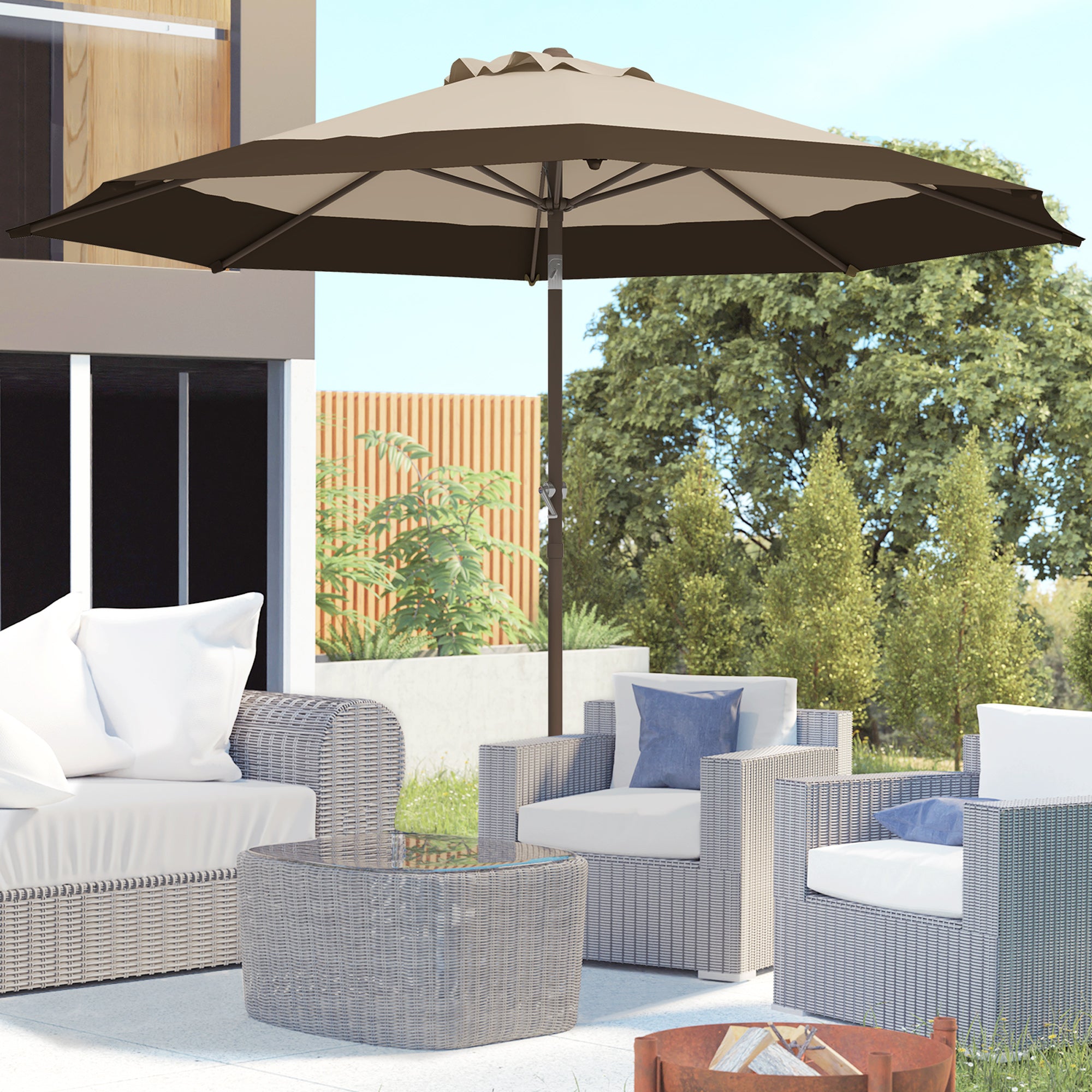 Outsunny 9 x 9 ft Outdoor Umbrella with Tilt, Patio Market Table Umbrella Parasol with Crank, Deep Brown
