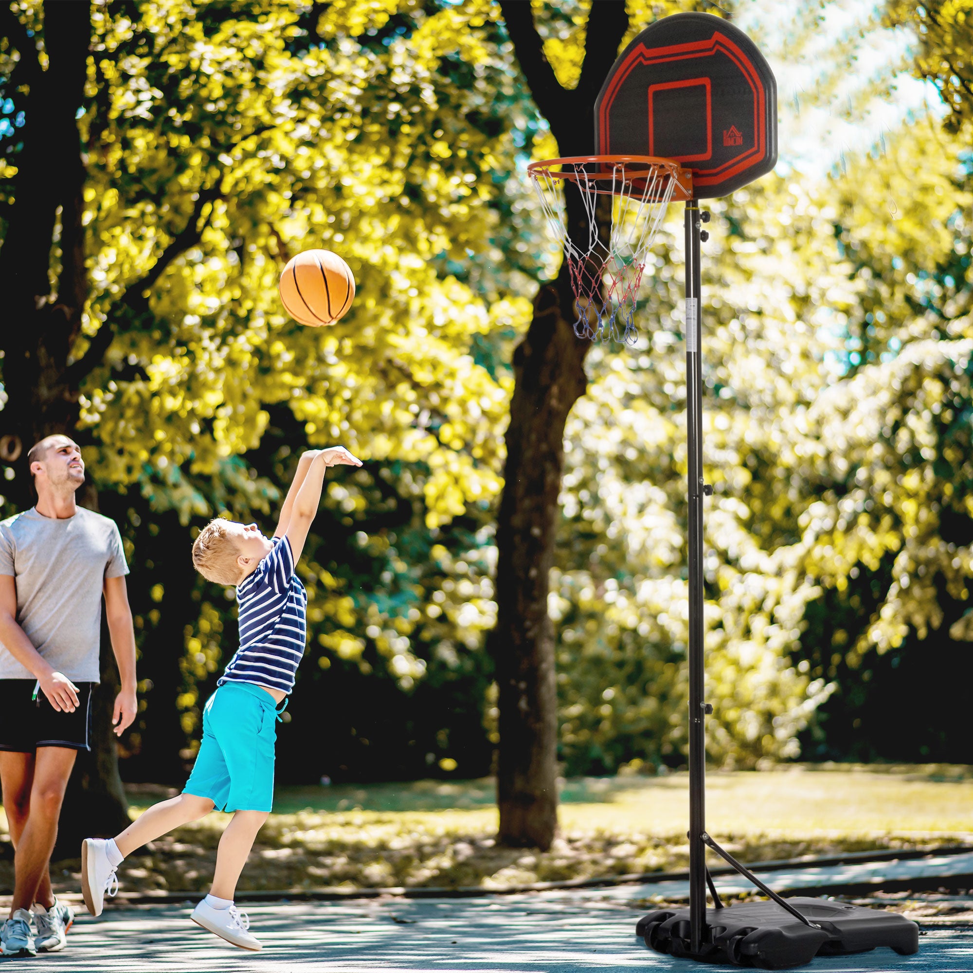 HOMCOM 7-8.5ft Basketball Hoop, Freestanding Basketball System with 27.5" Shatterproof Backboard and Wheels, Black