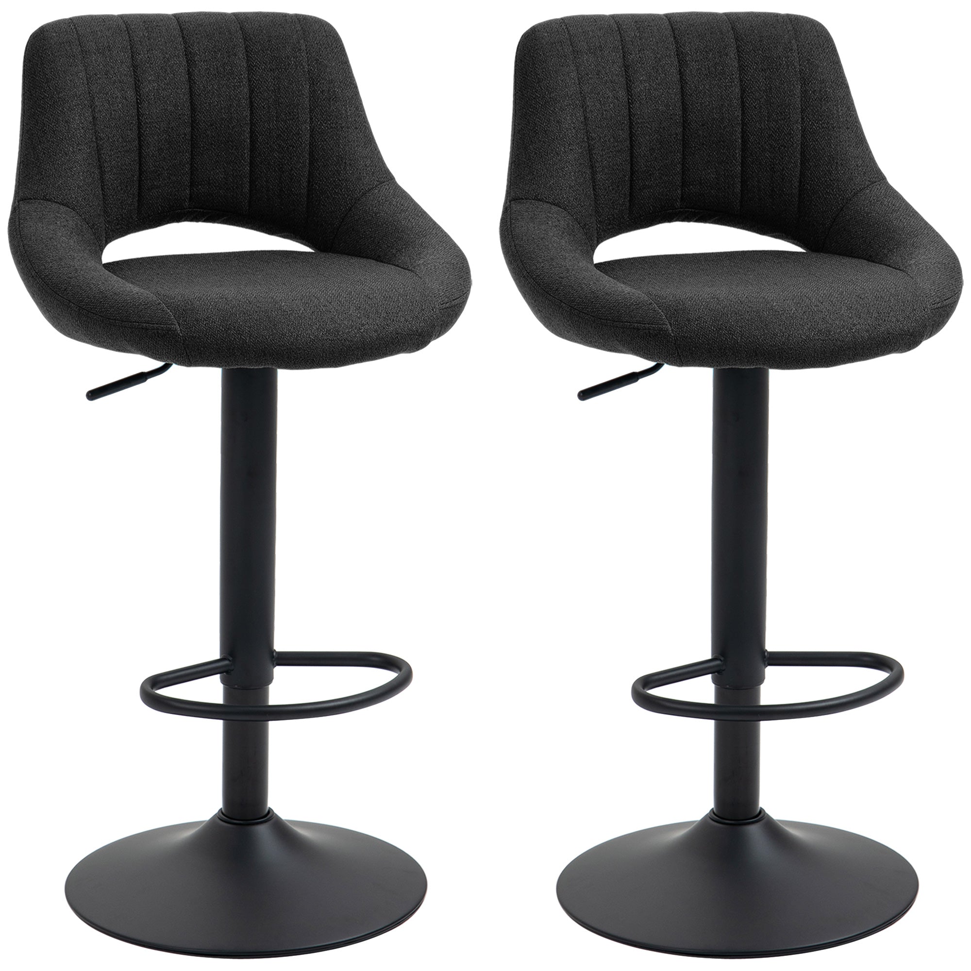 HOMCOM Swivel Bar Stools Set of 2, Linen Upholstered Counter Height Barstools with Round Metal Base