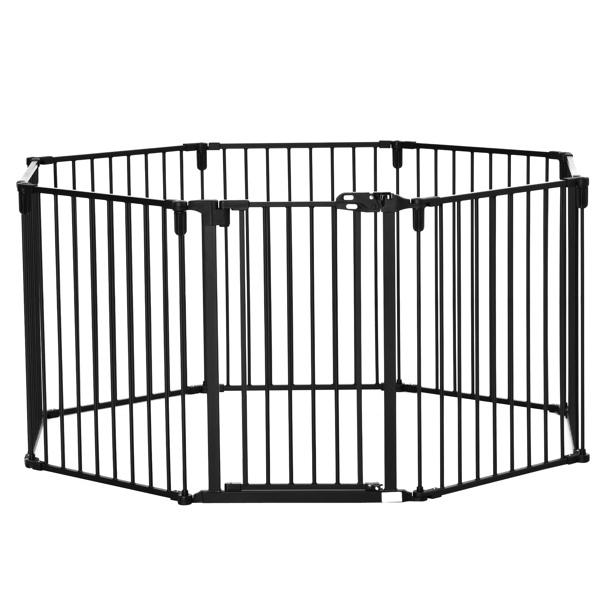 PawHut Dog Safety Gate 8-Panel Playpen Fireplace Christmas Tree Steel Fence Stair Barrier Room Divider Black