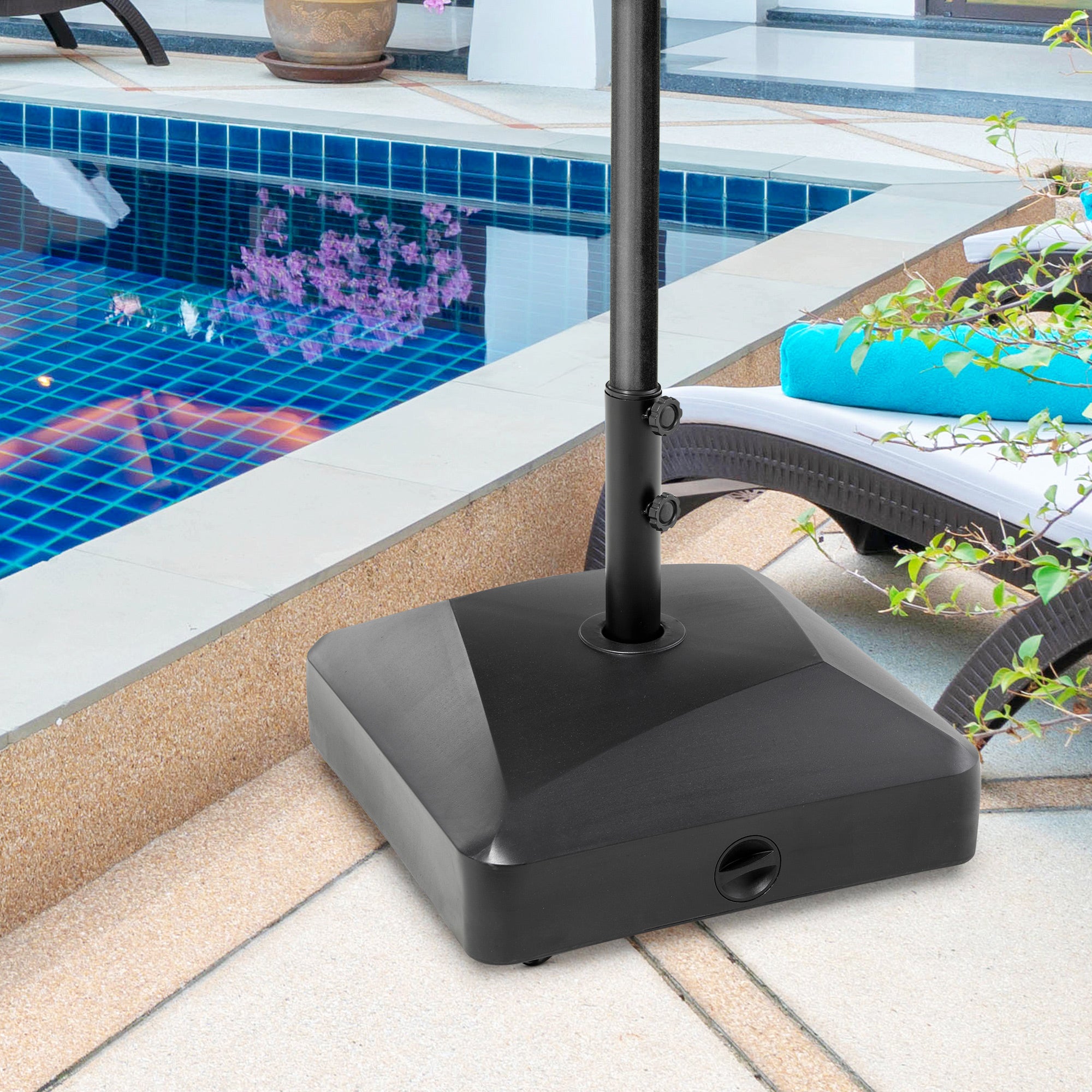 Outsunny Filled Patio Umbrella Base with Wheels, 132 lb Heavy Duty Market Umbrella Stand for Outdoor, Garden, Backyard, Black