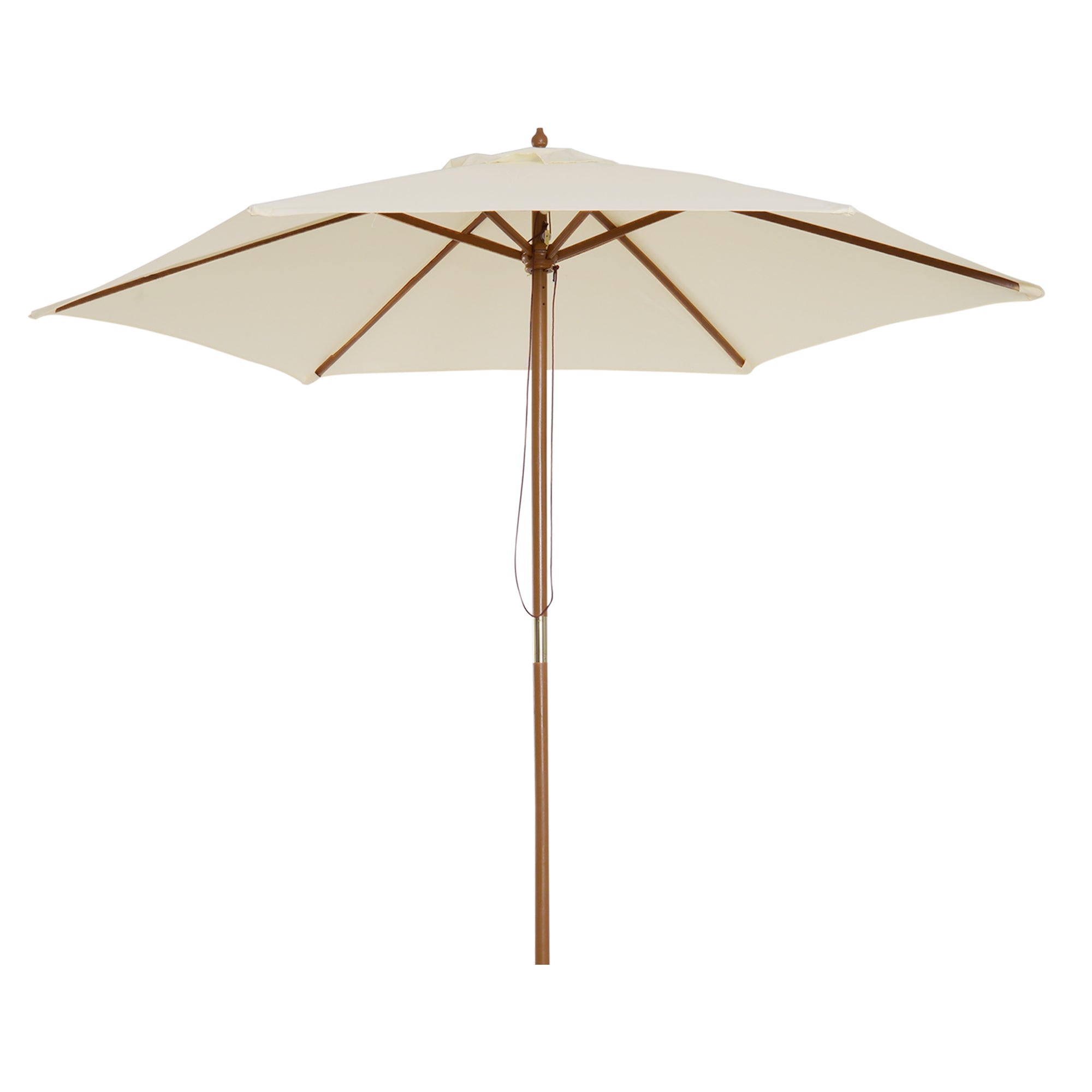 Outsunny 8FT Wood Market Umbrella Patio Umbrella Round Garden Parasol Canopy with Bamboo Ribs and Top Vent, Cream White