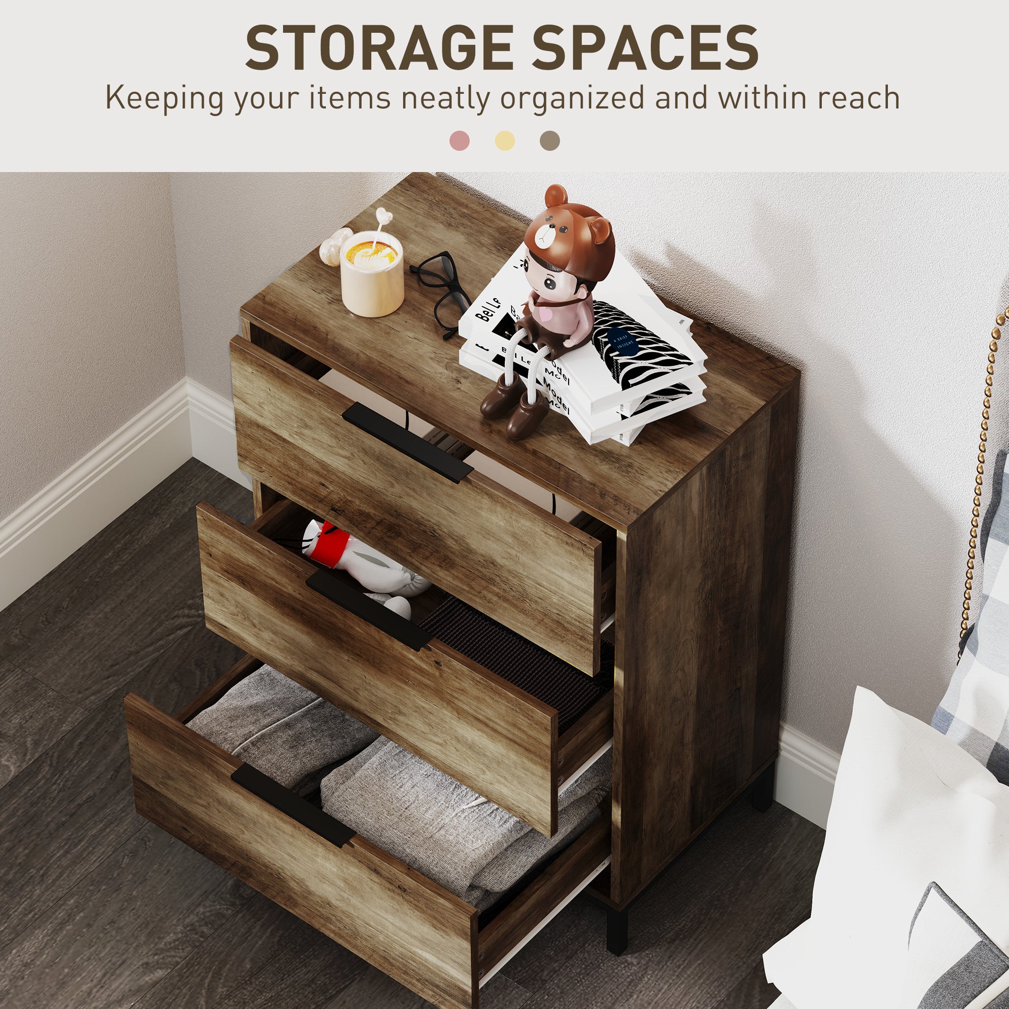 HOMCOM Dresser for Bedroom, 3 Drawer Dresser Tower, Chest of Drawers for Hallway, Entryway, Closet, Natural