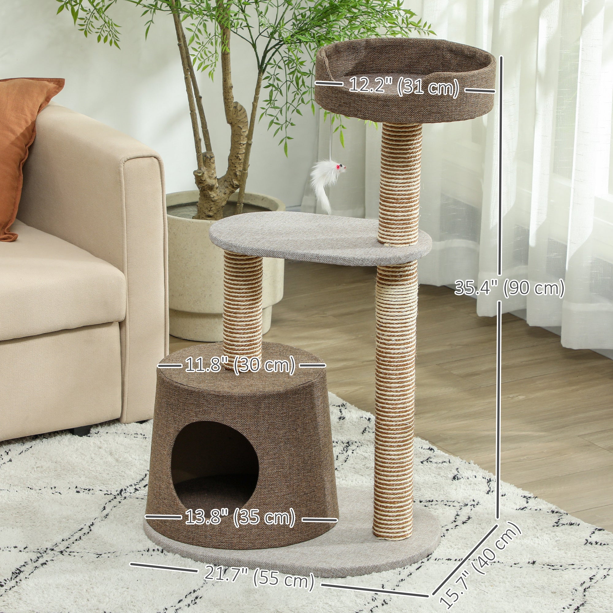 PawHut Scratching Cat Tree Post Climbing Kitten Pets Furniture with Toy, Brown