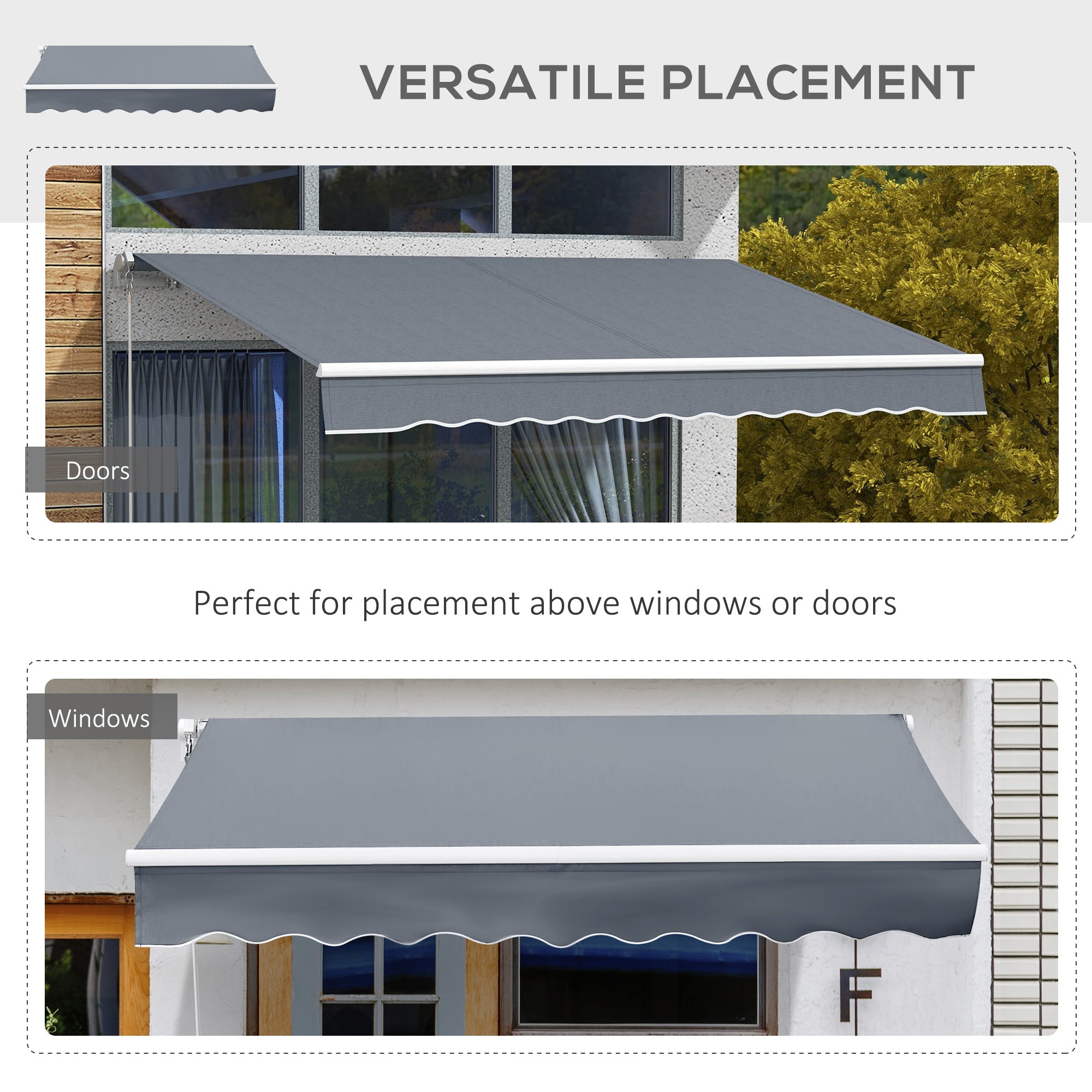 Outsunny 10' x 8' Manual Retractable Awning, Sunhade Shelter Canopy UV Protection for Window Door Patio Deck Yard, Dark Grey
