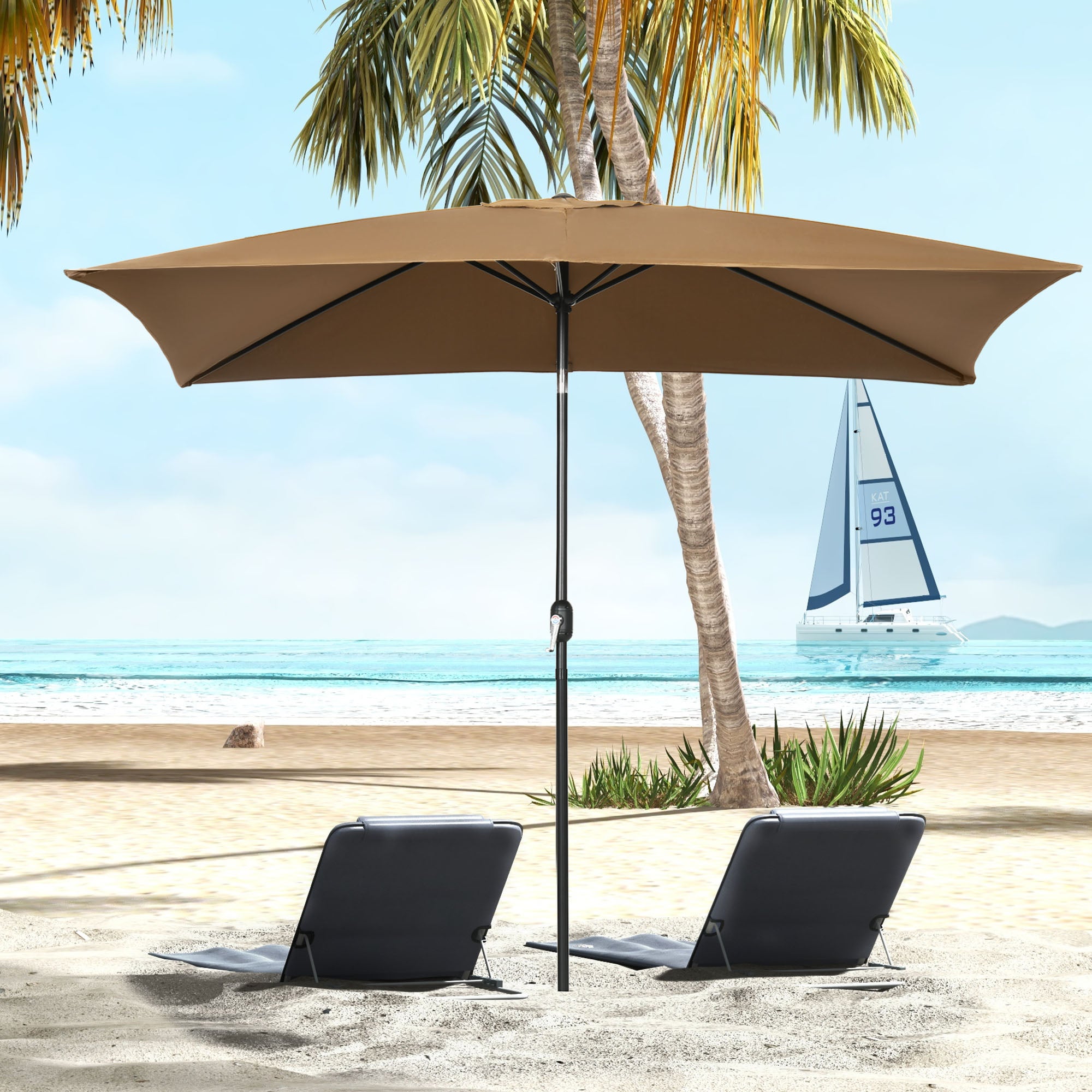 Outsunny 6.5x10ft Rectangle Aluminum Tilt Patio Umbrella, Garden Market Parasol, Outdoor Sunshade Canopy with Crank, Coffee