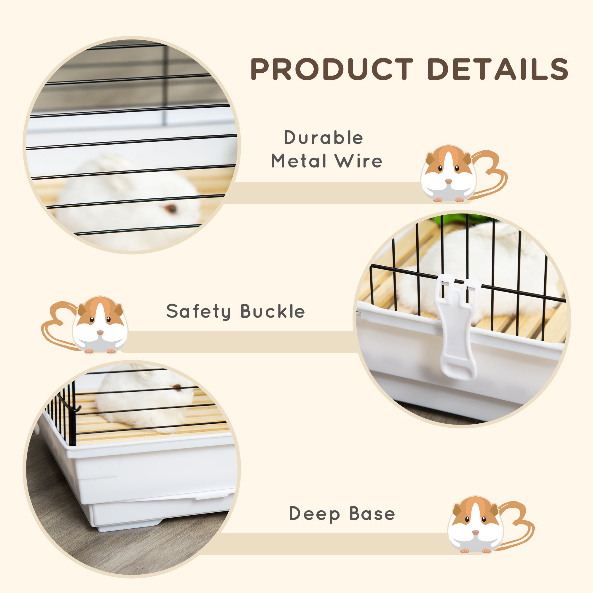PawHut Rabbit Guinea Pig Cage, Bunny Cage Pet Pen with Sliding-Out Trays, Bottom Wood Board, Doors, 24" x 15" x 16"