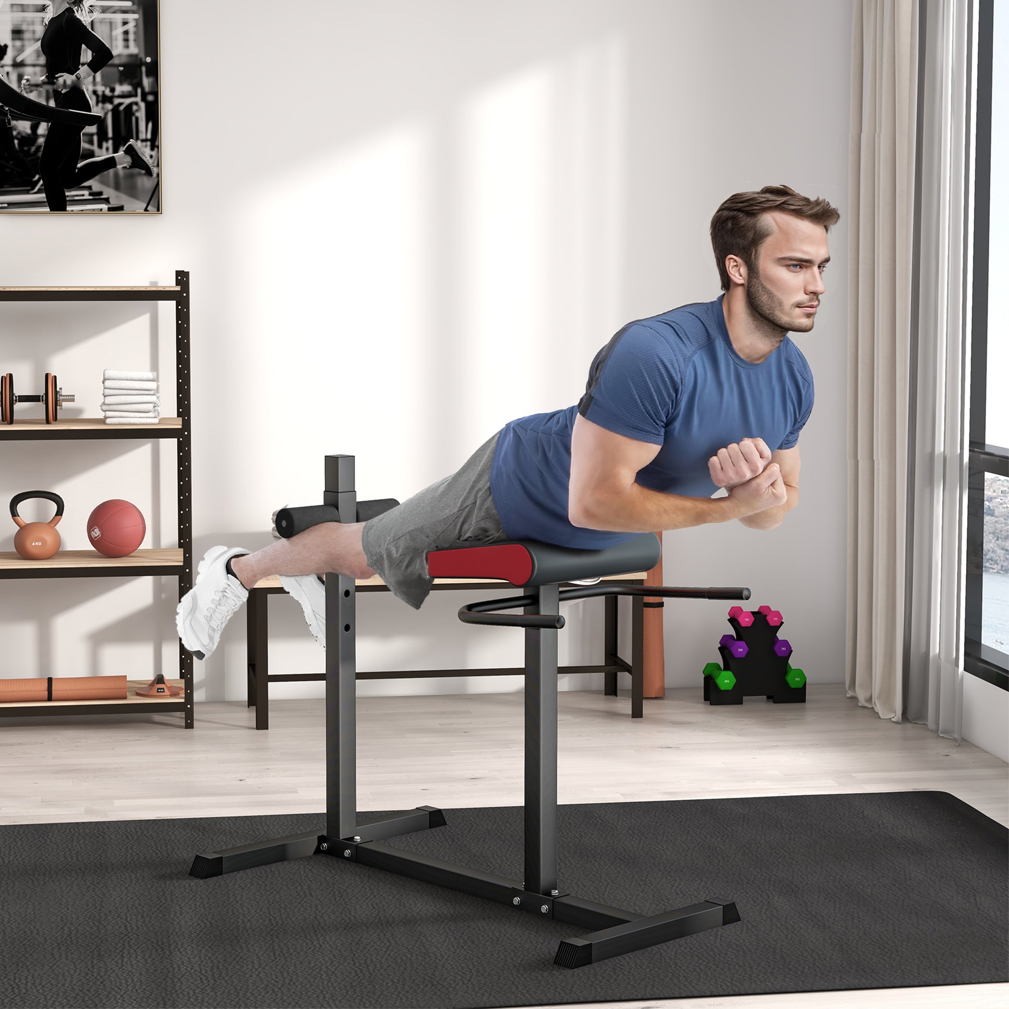 Soozier Back Extension Roman Chair, Hyperextension Bench with Adjustable Leg Roller for Back, Abdominal and Gluteal Training