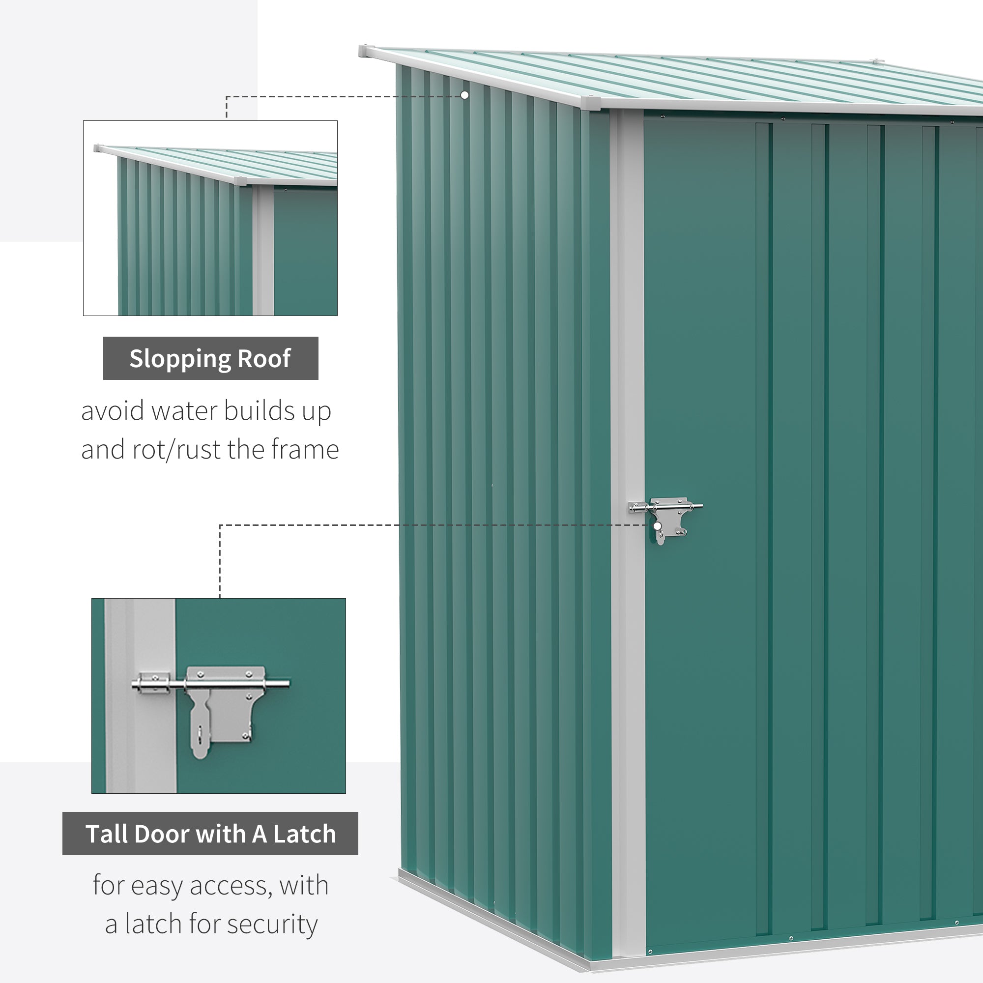 Outsunny 3.3' x 3.4' Lean-to Garden Storage Shed, Outdoor Galvanized Steel Tool House with Lockable Door for Patio Green