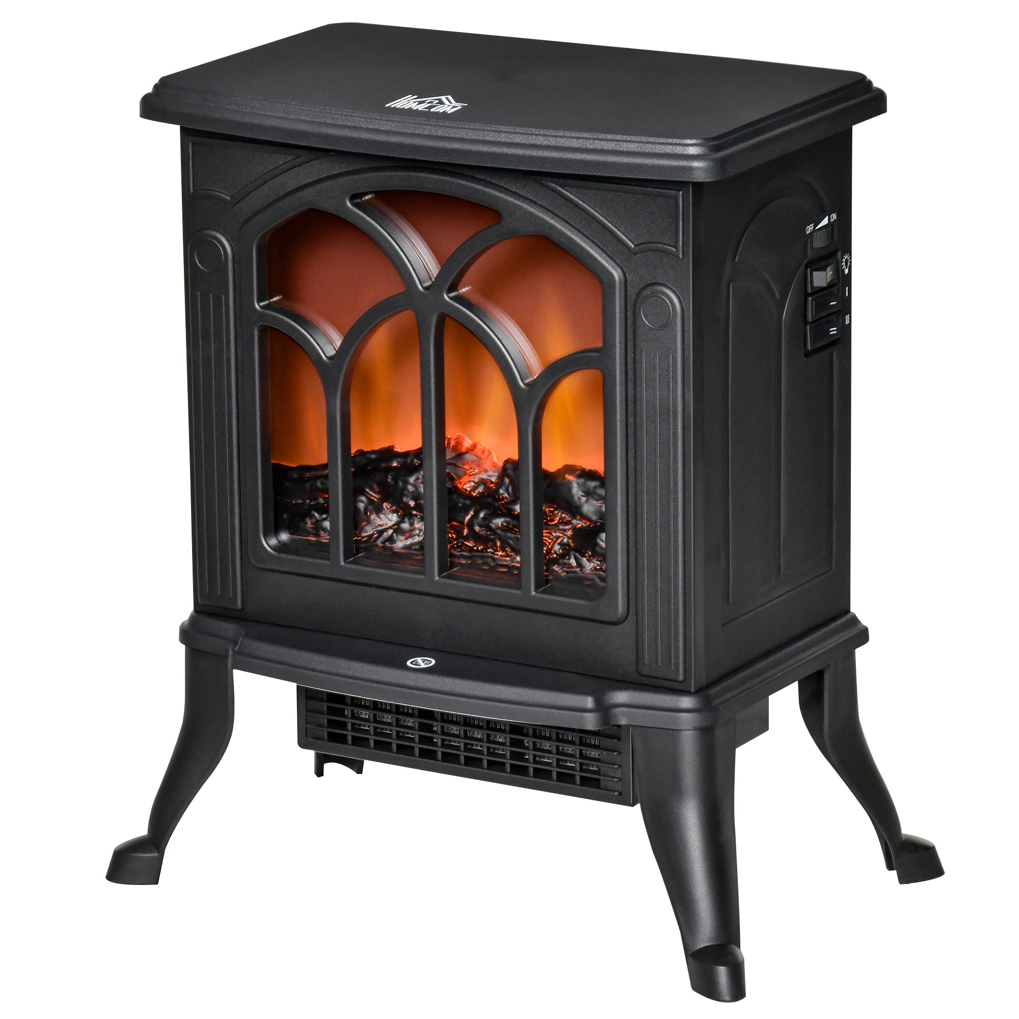 HOMCOM Electric Fireplace Heater, Freestanding Fireplace Stove with Realistic Flame, Overheat Protection, 750W/1500W, Black