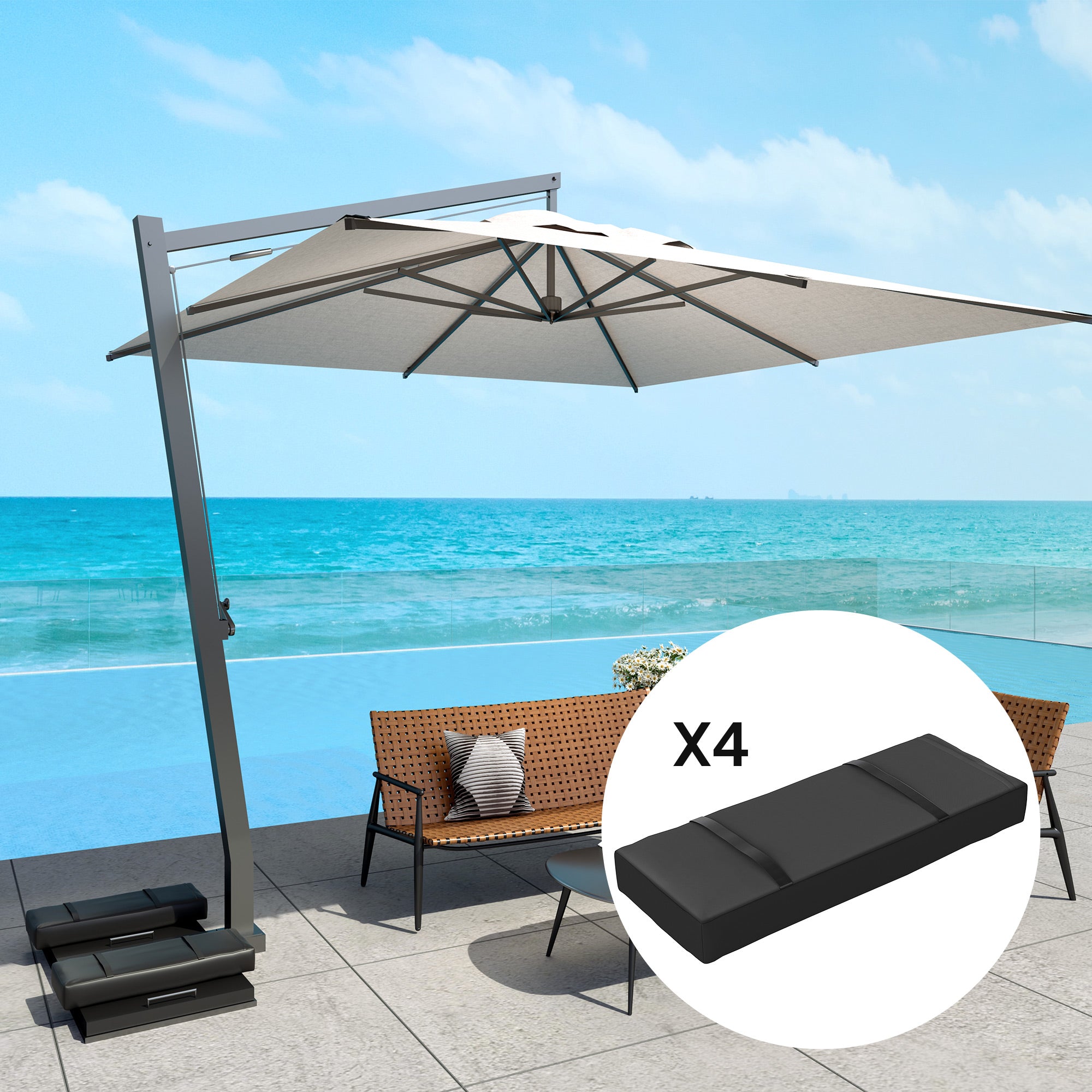 Outsunny 4PCS Patio Umbrella Base Weight Bag, Umbrella Stand Weights with Handles, 55 lbs with Sand Filling, Patio Umbrella Weights for Offset/Cantilever Umbrella Stand Base, Black