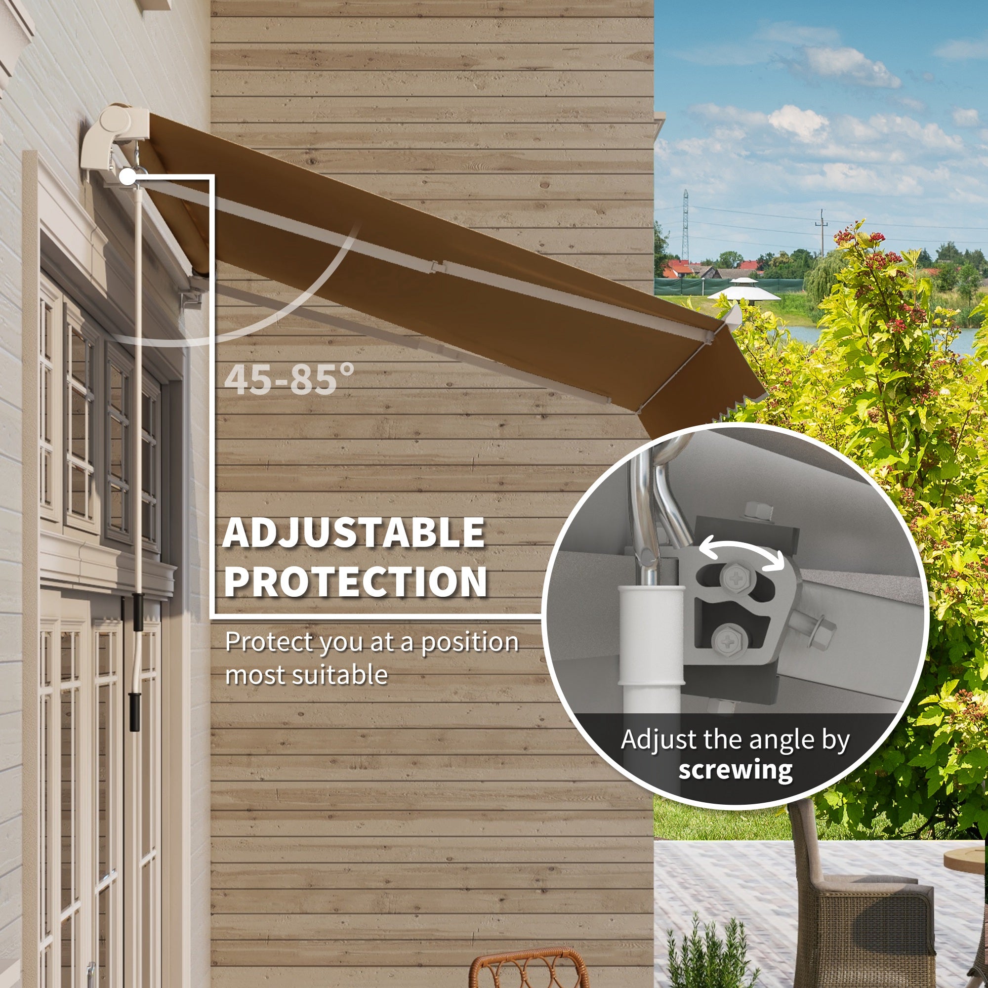 Outsunny 10' x 8' Manual Retractable Awning, Sun Shade Shelter Canopy, with Aluminum Frame and UV Protection for Patio Deck Yard Window Door, Coffee