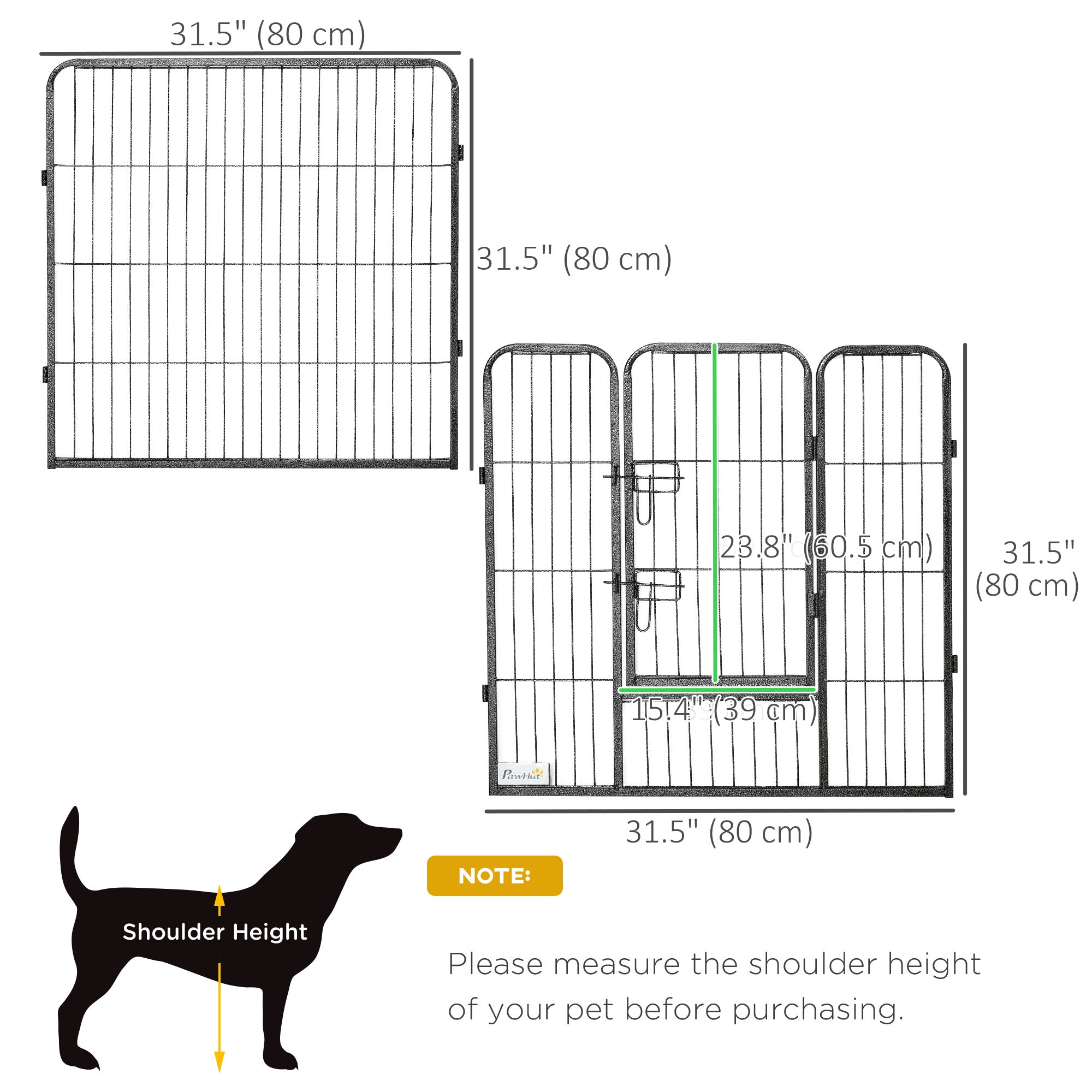 PawHut Heavy Duty Pet Playpen, 16 Panels Steel Dog Fence Puppy Exercise Pen with 2 Doors Locking Latch, 31.5" Height