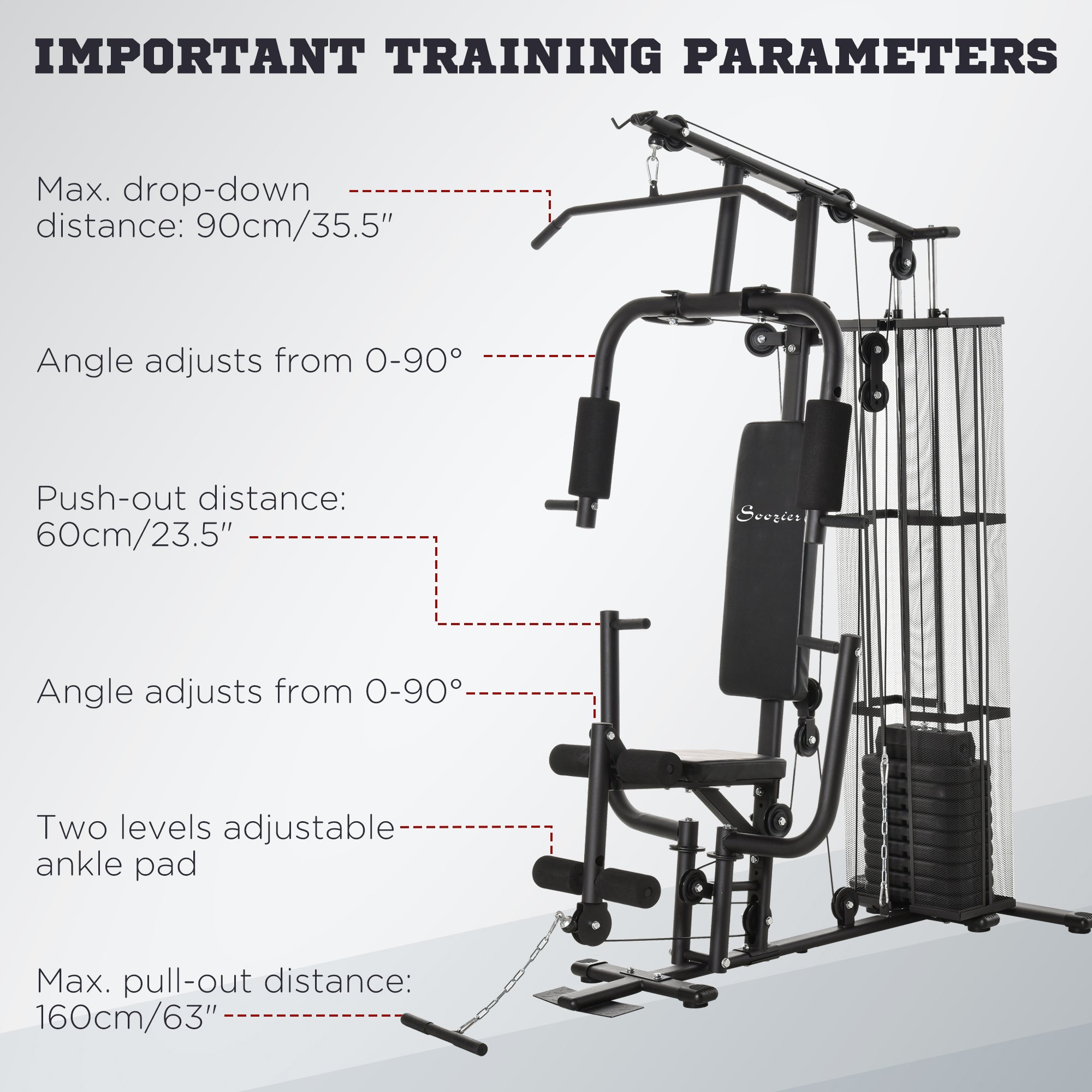 Soozier Home Gym, Multifunction Gym Equipment Workout Station with 100Lbs Weight Stack for Lat Pulldown, Leg Extensions, Preacher Bicep Curls, Triceps Pulldowns, Chest Press, Black