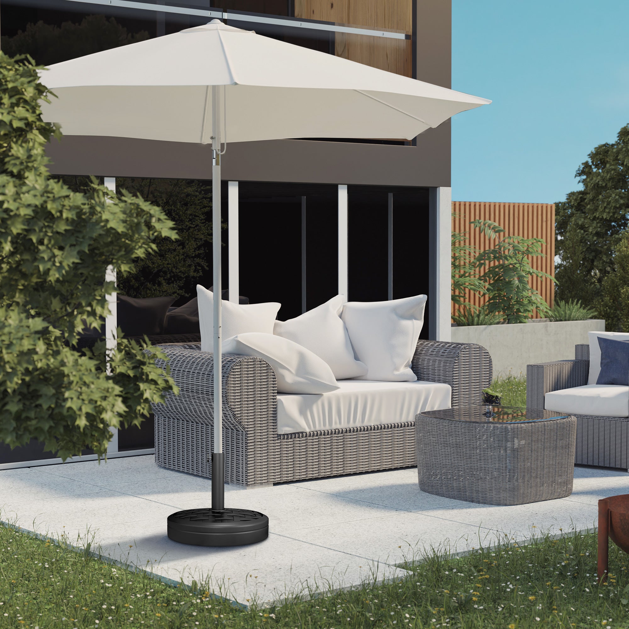 Outsunny 40lbs. Concrete Umbrella Base with Rattan Effect, Heavy Duty Parasol Stand for Outdoor Patio Umbrella, Black
