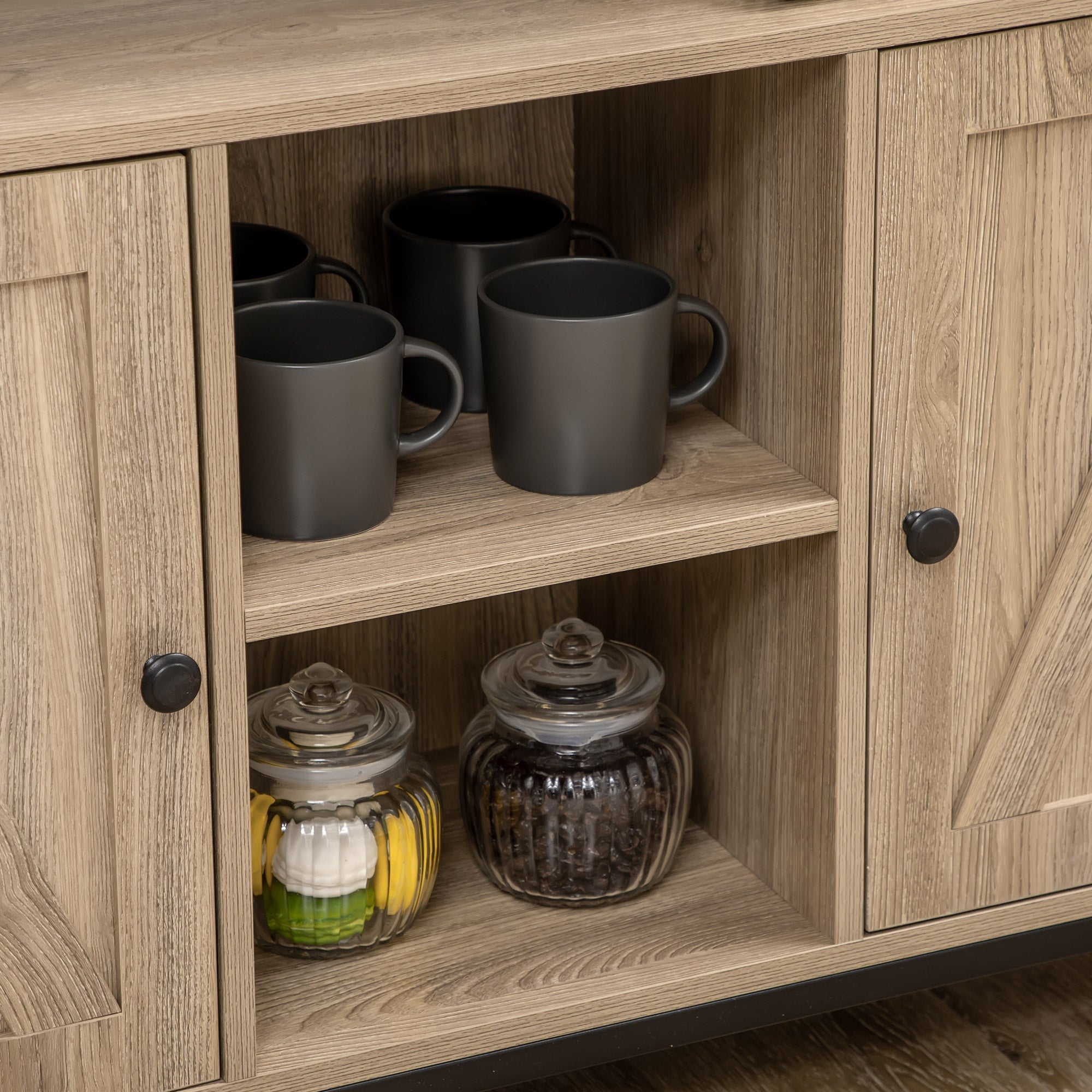 HOMCOM Farmhouse Buffet Cabinet, Kitchen Sideboard, Coffee Bar Table with Adjustable Shelves for Dining Room, Natural